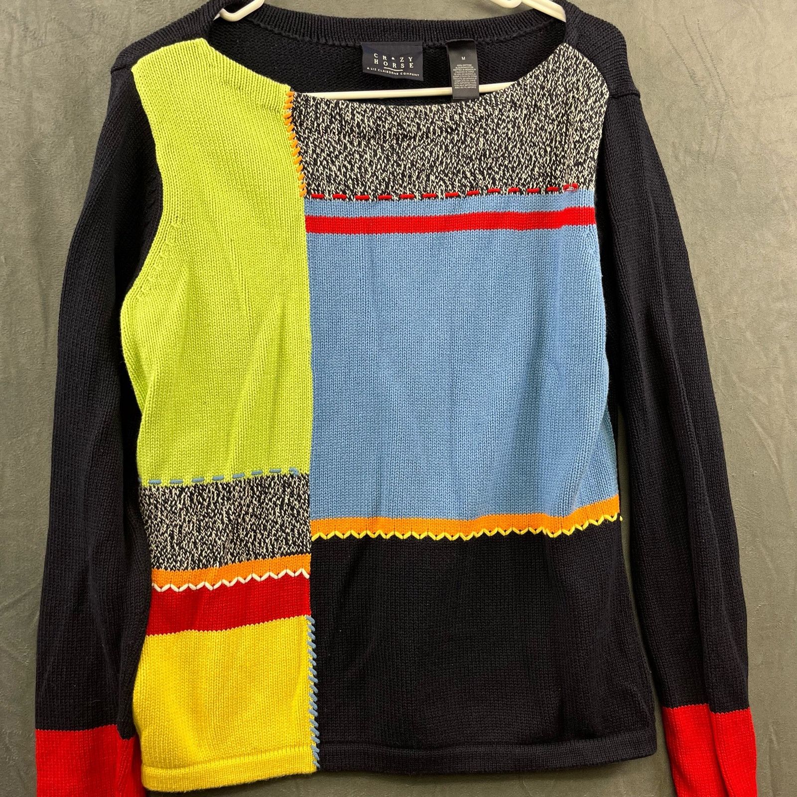 Other 90's Y2K Crazy Horse Knit Sweater Color Block Liz Claiborne Size M / US 6-8 / IT 42-44 - 5 Thumbnail