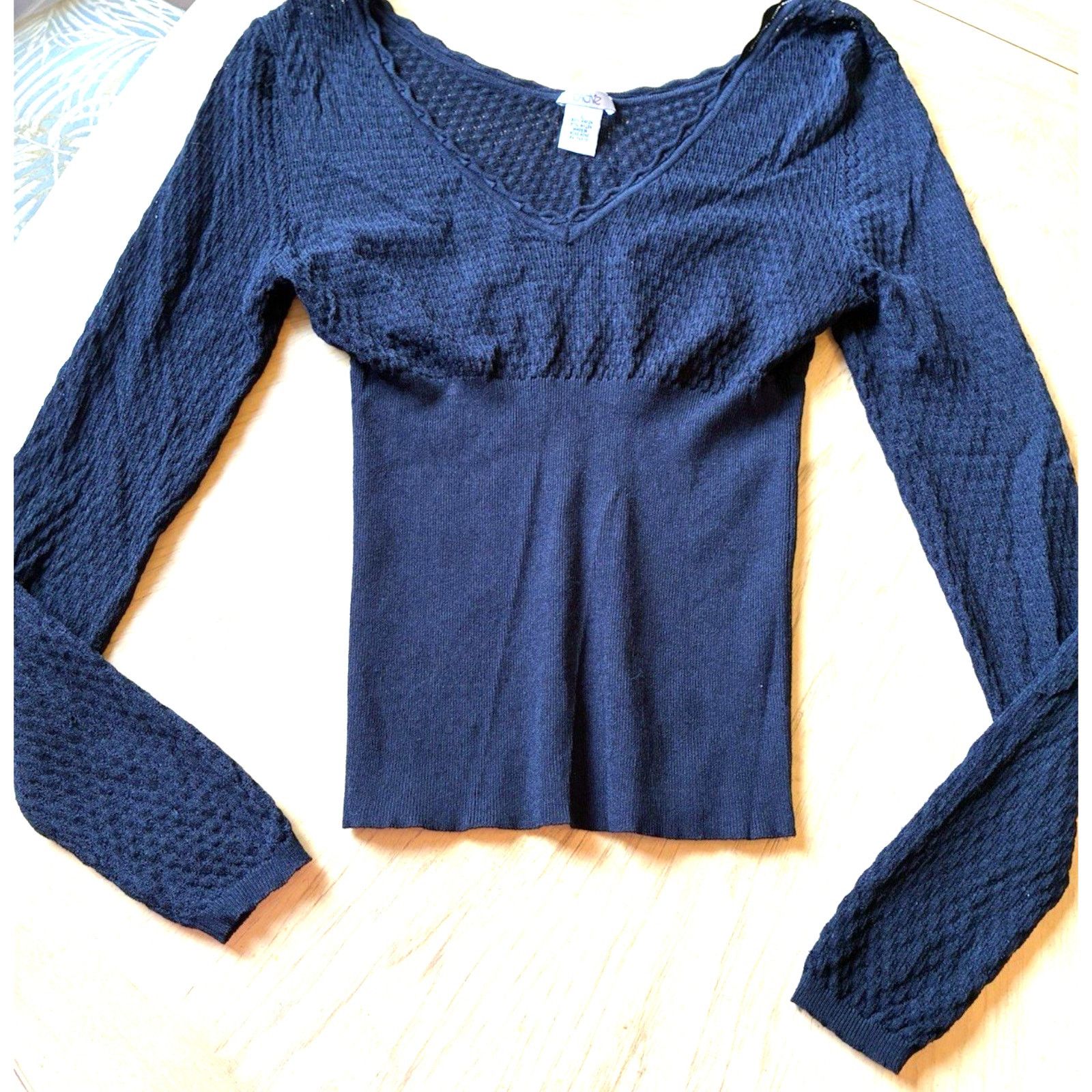 Other Cache VTG Pointelle Mesh Ribbed Knit Top L Crochet Bodycon Size L / US 10 / IT 46 - 8 Thumbnail