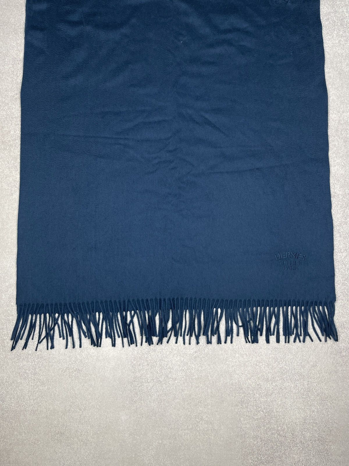 Hermes Hermes Sellier Paris Double Face Stole/Scarf Indigo Cashmere Size ONE SIZE - 5 Thumbnail