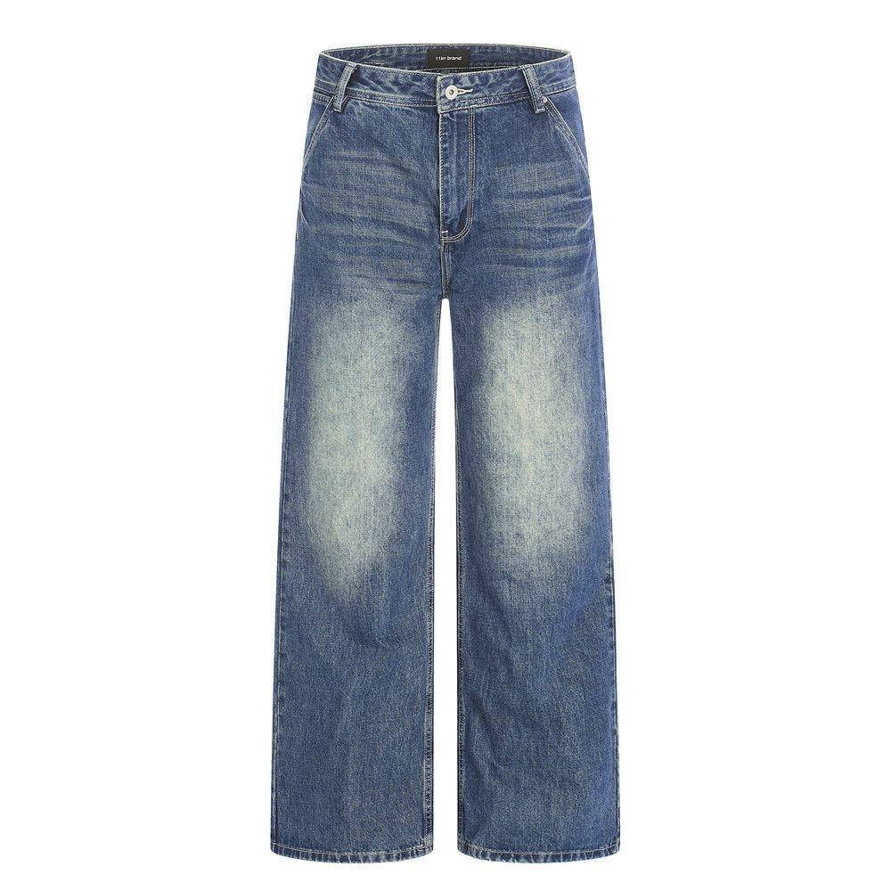 Jean Men's Street American Retro Loose Wide-Leg Washed Jeans Size US 32 / EU 48 - 1 Thumbnail