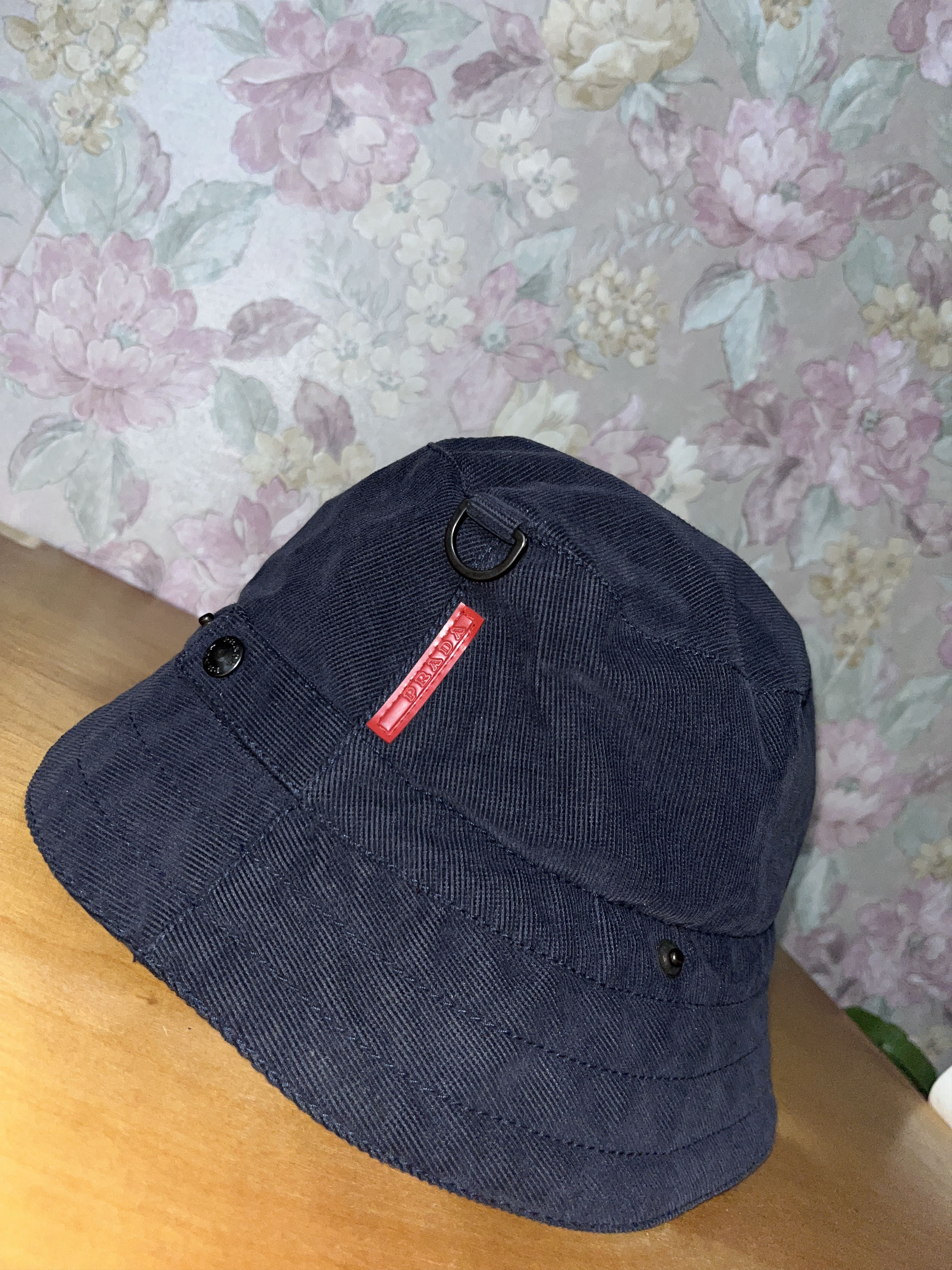Prada Rare Prada Sport Linea Rossa Corduroy Red Tab Bucket Hat Cap Size ONE SIZE - 8 Thumbnail