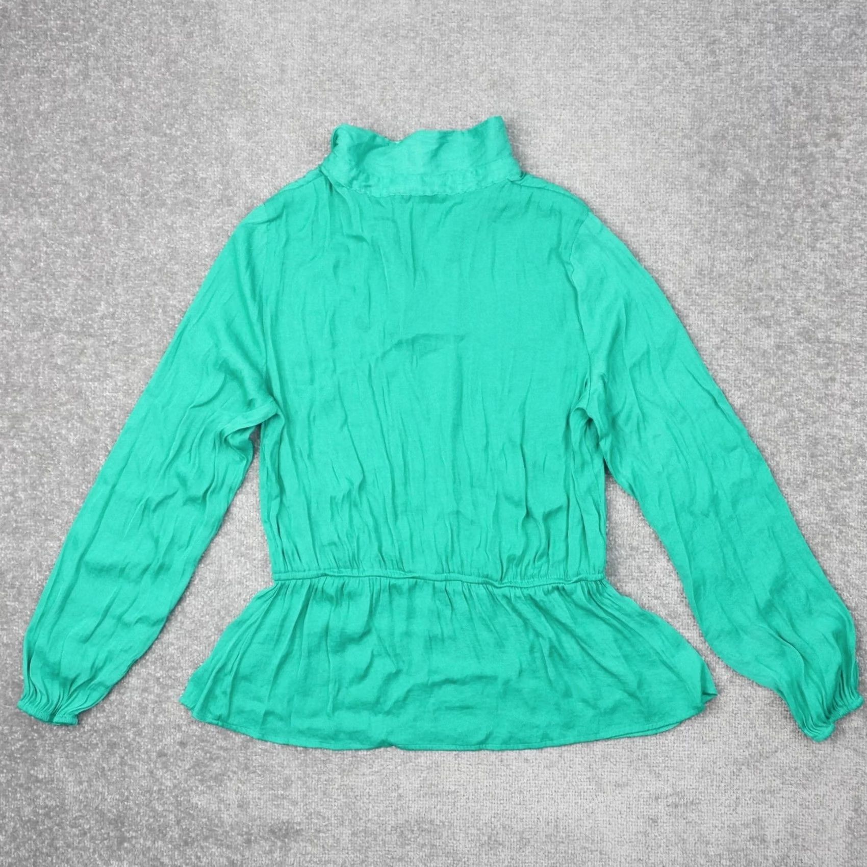 Vintage Calligraphie Blouse Womens Large Green Long Sleeve V Neck Flowy Tunic Size L / US 10 / IT 46 - 2 Thumbnail