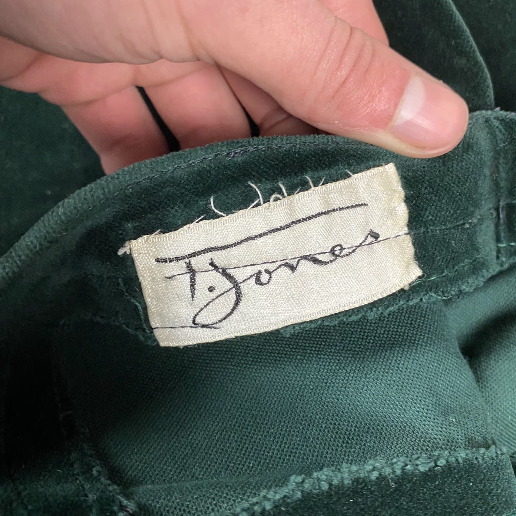 Vintage VINTAGE 1970s T.JONES Velour High Rise Zip Bell Bottom Pants Women’s 29x31 Forest Green Hippy Boho Size 29" - 7 Thumbnail