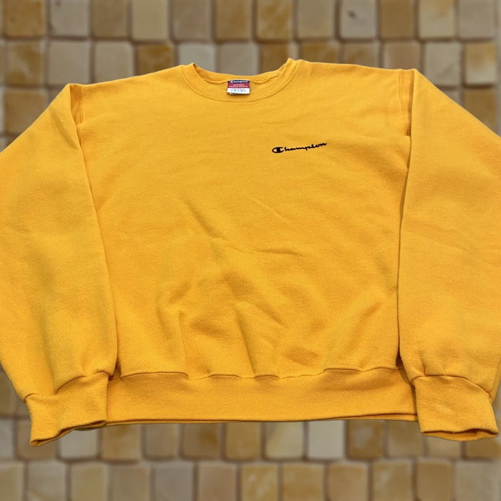 Champion Champion Sweatshirt Mens Medium Yellow Y2K Crewneck Fleece Embroidered Pullover Size US M / EU 48-50 / 2 - 1 Thumbnail