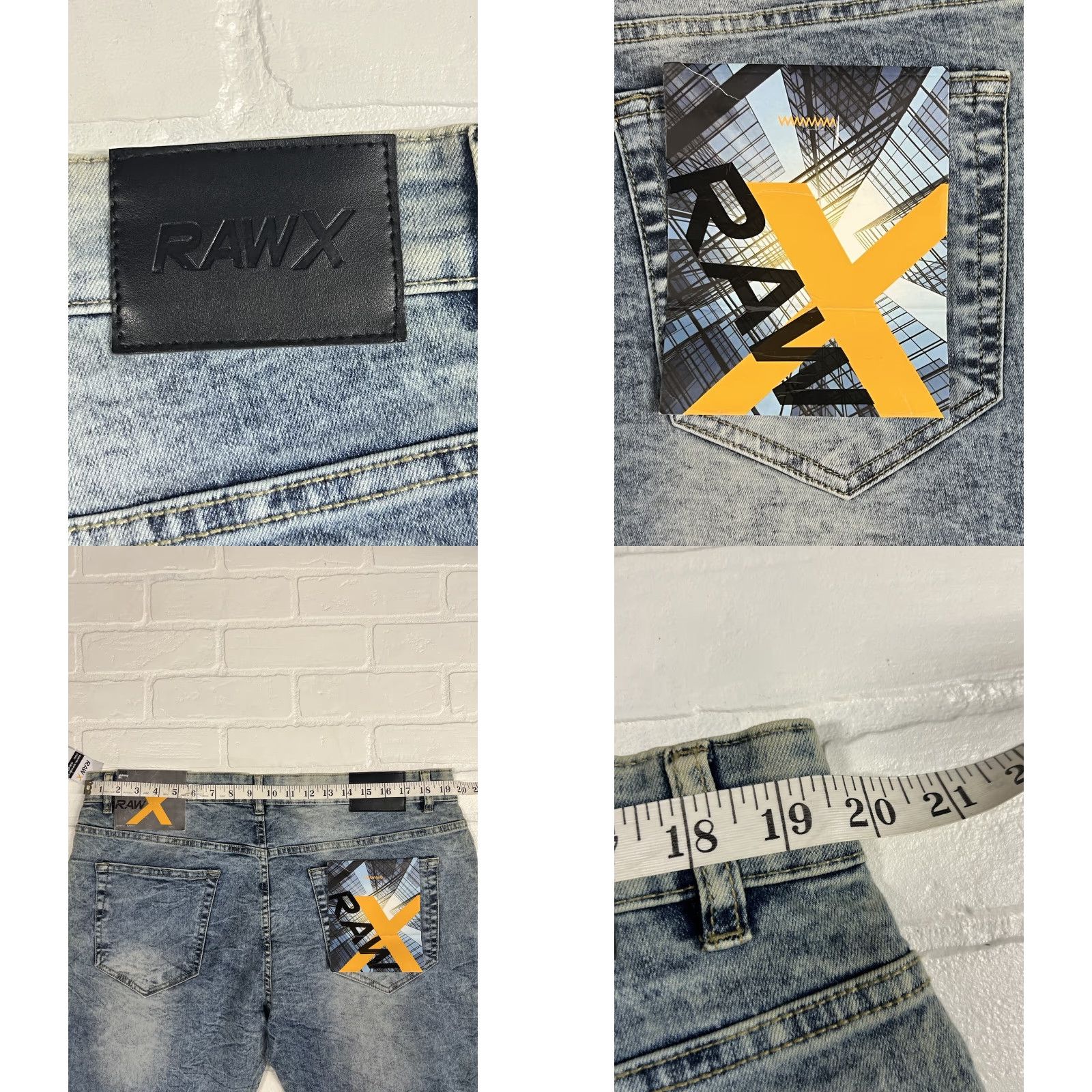 Denime Raw X Jeans Men’s 38 Skinny Stretch Blue Denim Patchwork Studs NWT Modern City Hip Hop Retro Jeans Size US 38 / EU 54 - 9 Thumbnail