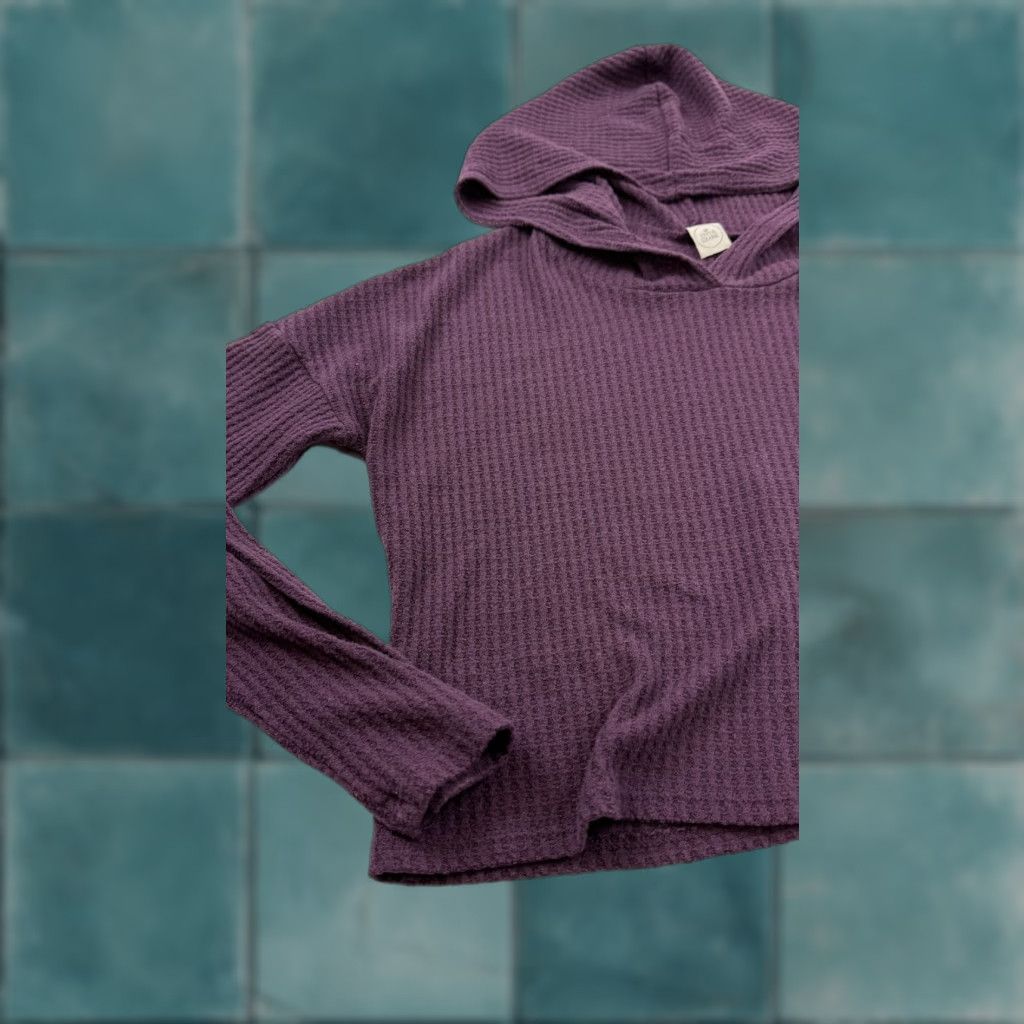 Vintage Paper Crane Shirt Womens Small Purple Waffle Knit Hooded Pullover Soft Lounge Size S / US 4 / IT 40 - 1 Thumbnail