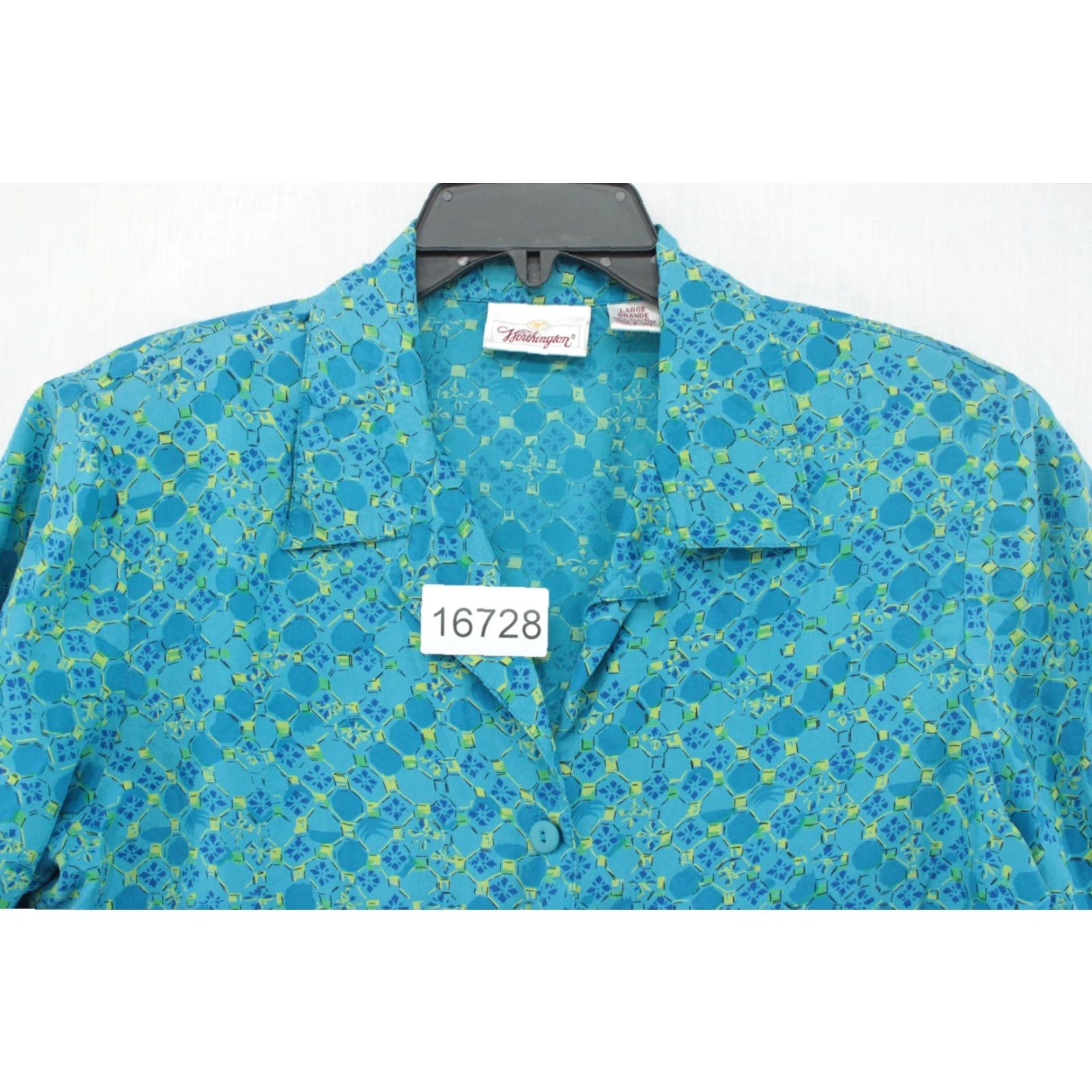 Worthington Worthington Blouse Womens Large Blue Green Silk Short Sleeve Y2K Shoulder Pads Shirt Womens L Blue Silk Short Sleeve Button-Up 90s Bohemian Preppy Size L / US 10 / IT 46 - 8 Thumbnail