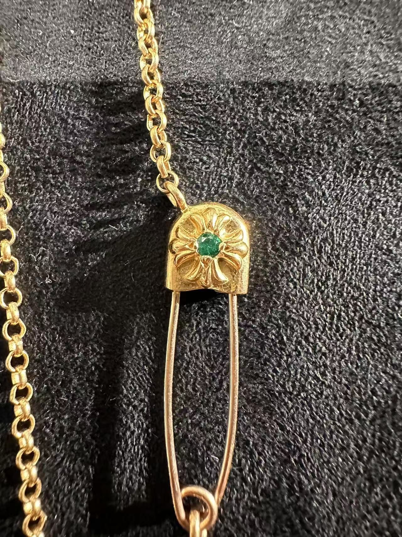 Chrome Hearts Chrome Hearts 22k Gold Emerald Pin Roll Chain Necklace Size ONE SIZE - 5 Thumbnail
