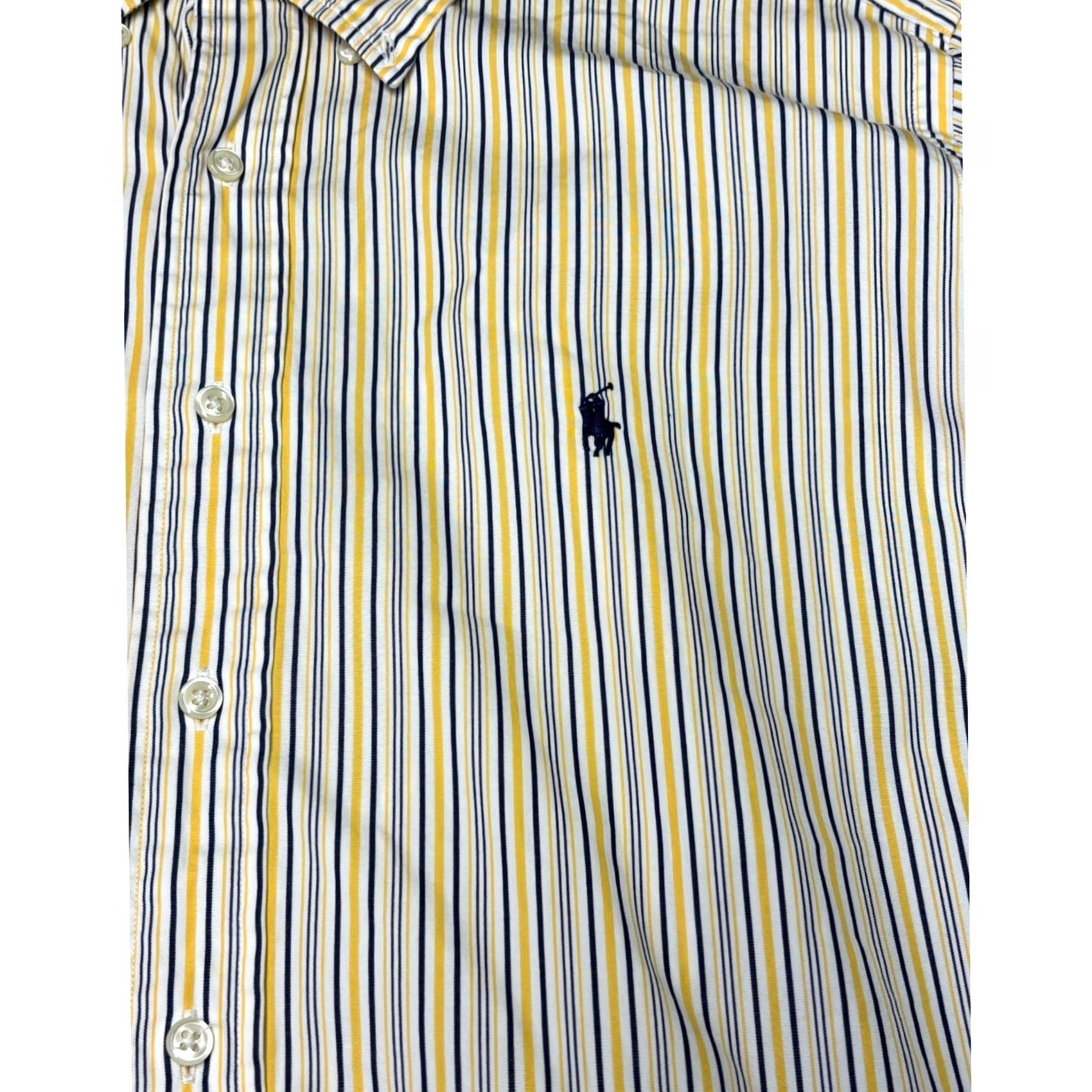 Ralph Lauren Ralph Lauren Classic Fit Mens XL Button-Up Shirt Yellow Navy Blue Striped Cotton Shirt Size US XL / EU 56 / 4 - 2 Thumbnail