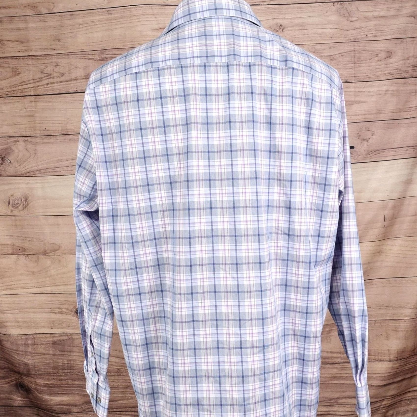 Van Heusen Van Heusen Dress Shirt L 16-16½ 32/33 Plaid Regular Fit Wrinkle Resistant Stretch Blue Mens Size 42R - 3 Thumbnail