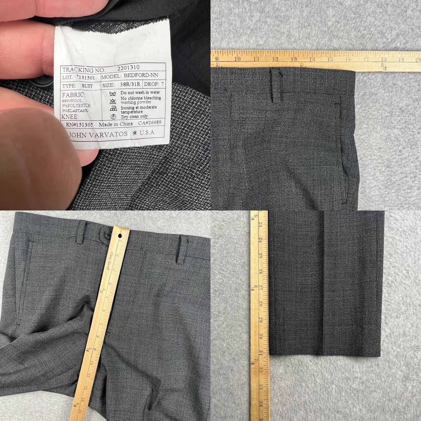 John Varvatos John Varvatos Suit Coat Blazer Pants Set 38R Mens 31x31 Grey Wool Size 38R - 9 Thumbnail
