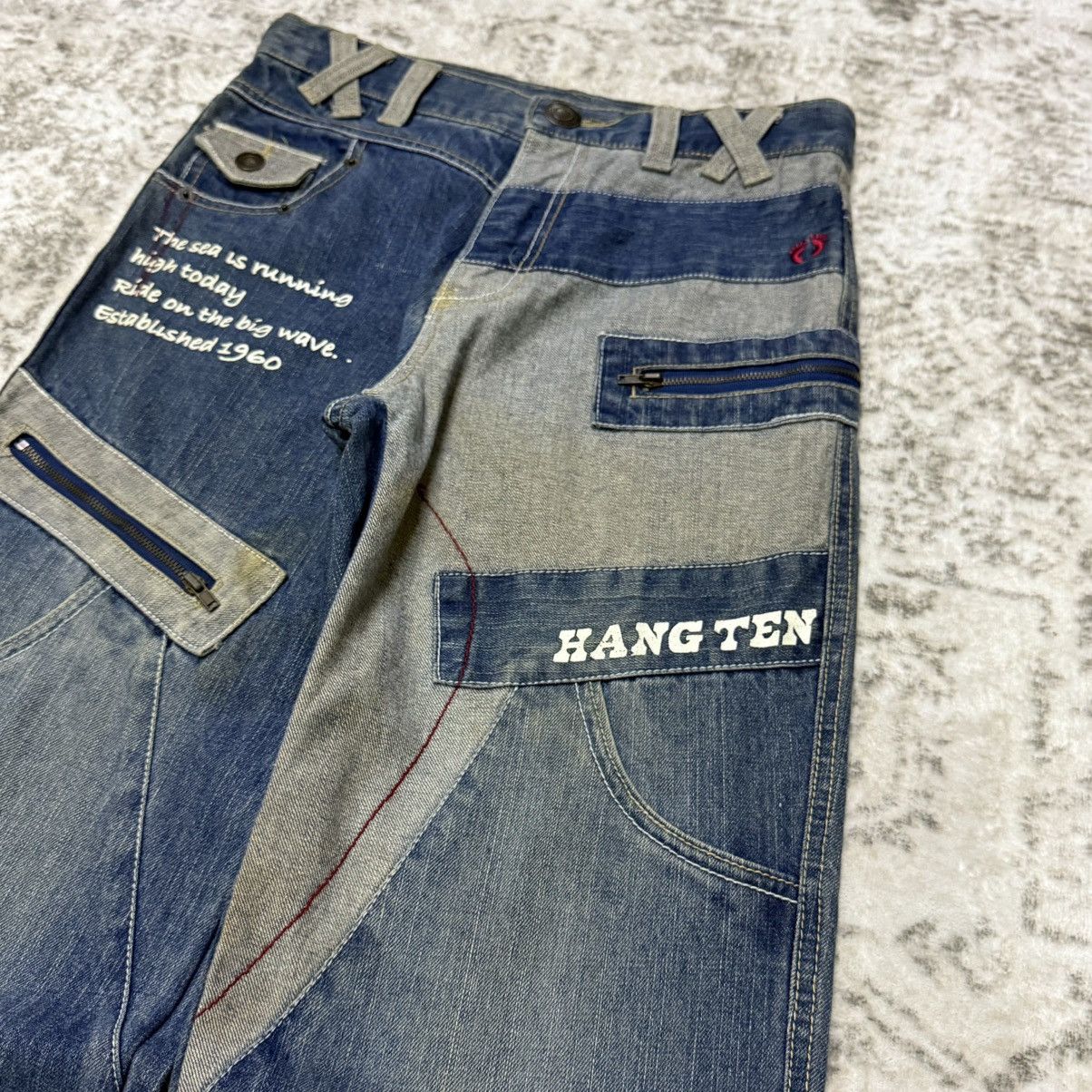 Japanese Brand Vintage Hang Ten Paneled Patchwork Reconstructed Jeans Size 28" / US 6 / IT 42 - 5 Thumbnail