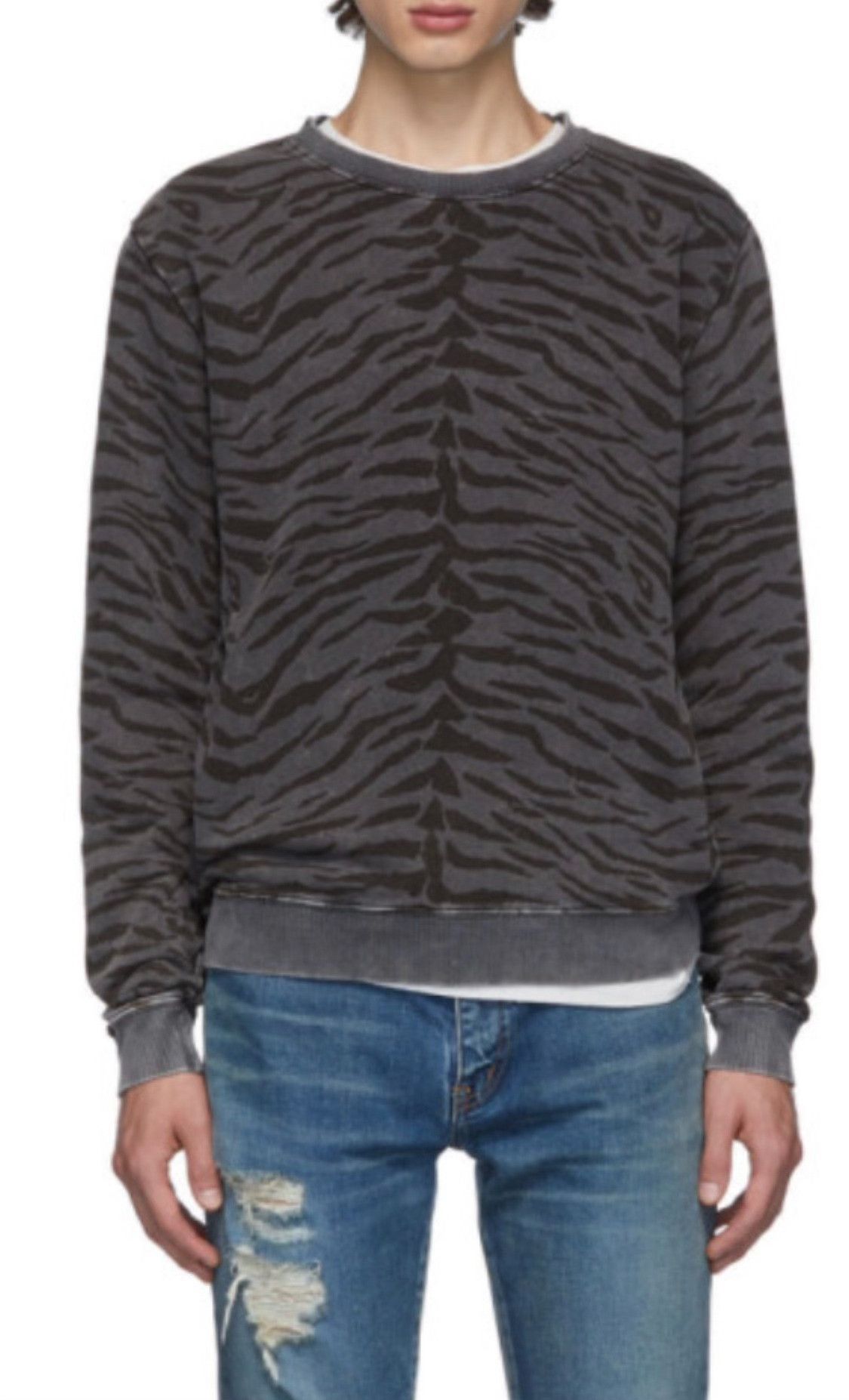 Saint Laurent Paris Saint Laurent Gray Tiger Stripe Crewneck Sweatshirt Size US M / EU 48-50 / 2 - 1 Thumbnail
