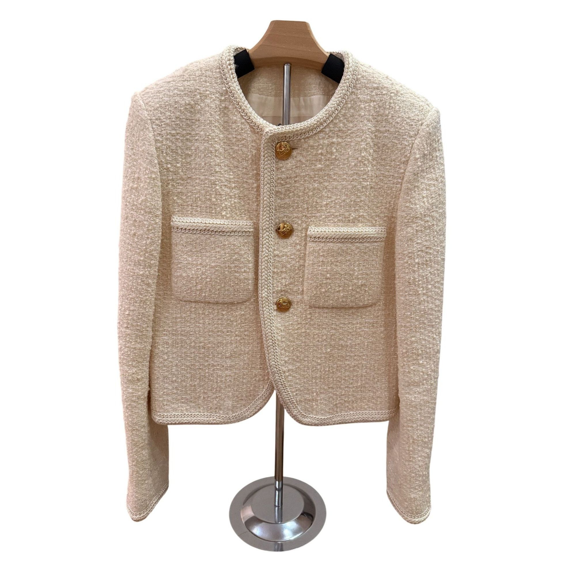 Celine Celine Womens Ivory Boucle Tweed Jacket With Gold Buttons & Size XS / US 0-2 / IT 36-38 - 1 Thumbnail