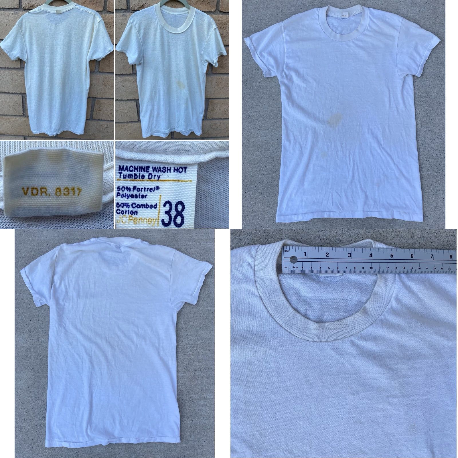 JCPenney VINTAGE JCPenney Blank White T-Shirt 38 USA 50/50 Fortrel Cotton Poly Short Sleeve Men's Shirt 1970s Rockabilly White fits Men Size US M / EU 48-50 / 2 - 10 Thumbnail