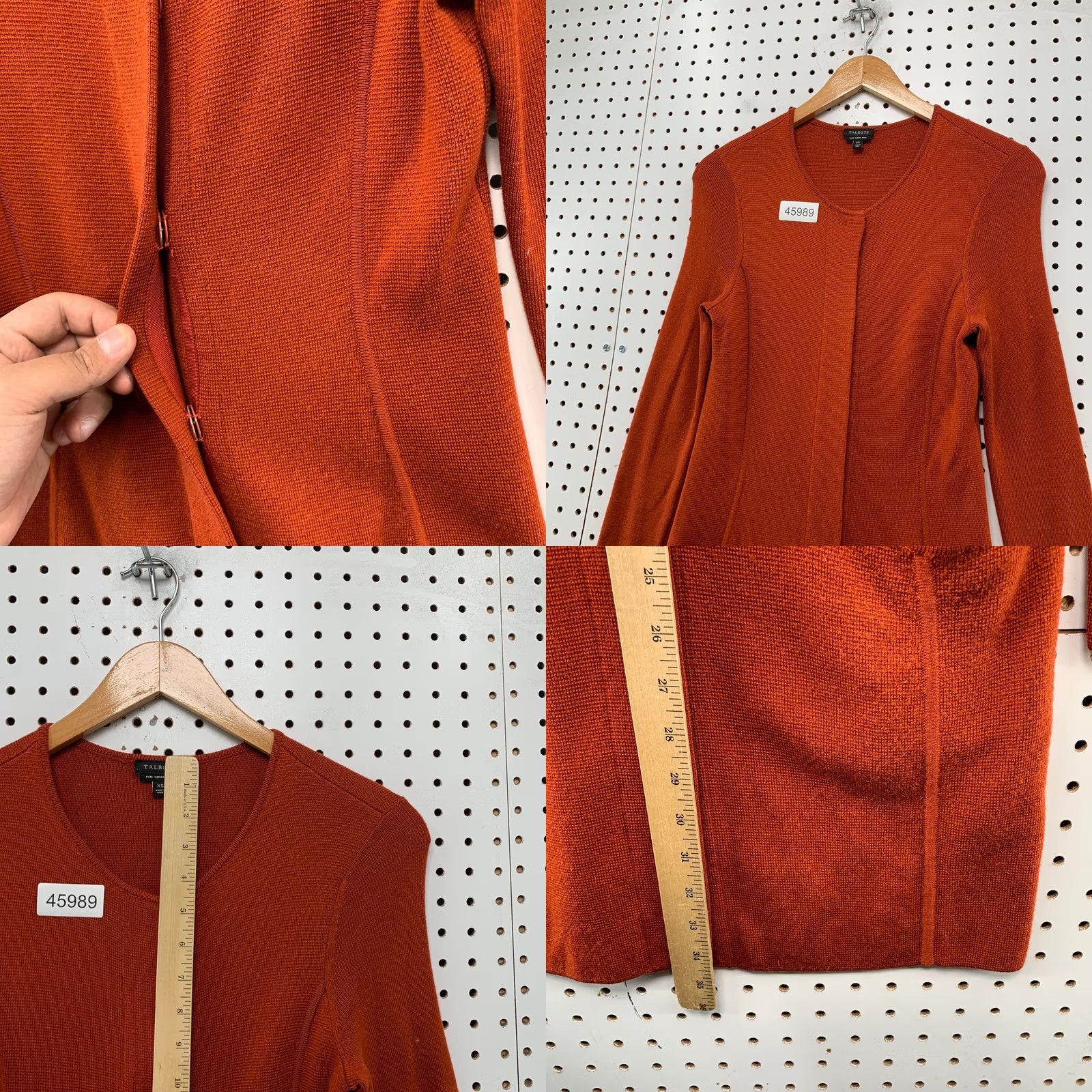 Talbots Talbot Cardigan Sweater 100% Merino Wool Womens XS Burnt Orange Pockets Size XS / US 0-2 / IT 36-38 - 8 Thumbnail