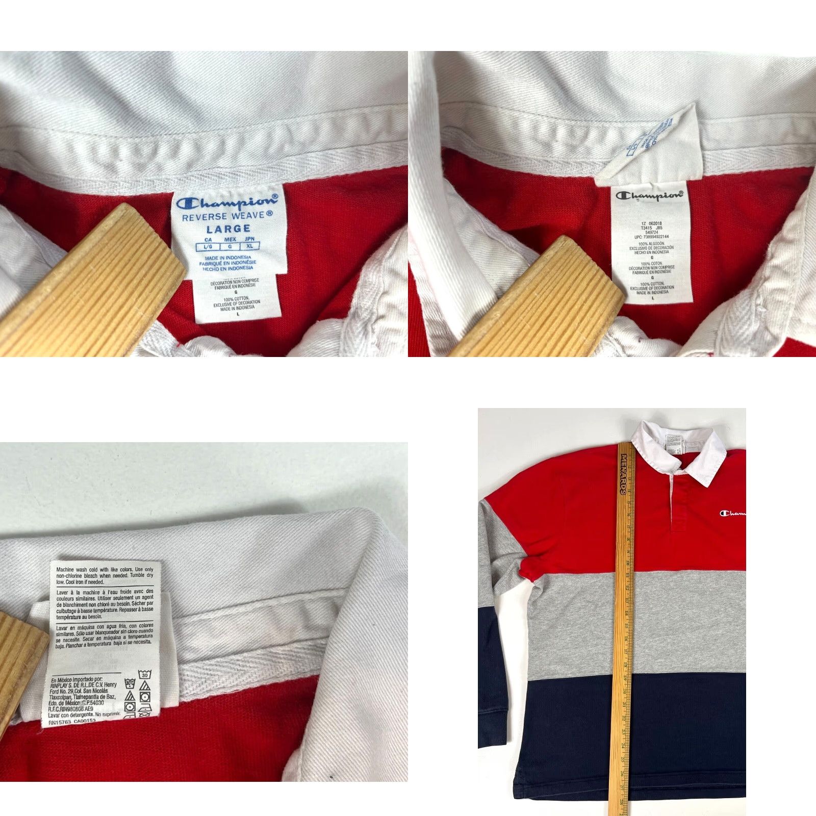 Champion Champion Long Sleeve Rugby Shirt Mens Size L Multicolor Striped 100% Cotton Reverse Weave Embroidered 90s Sports Size US L / EU 52-54 / 3 - 8 Thumbnail