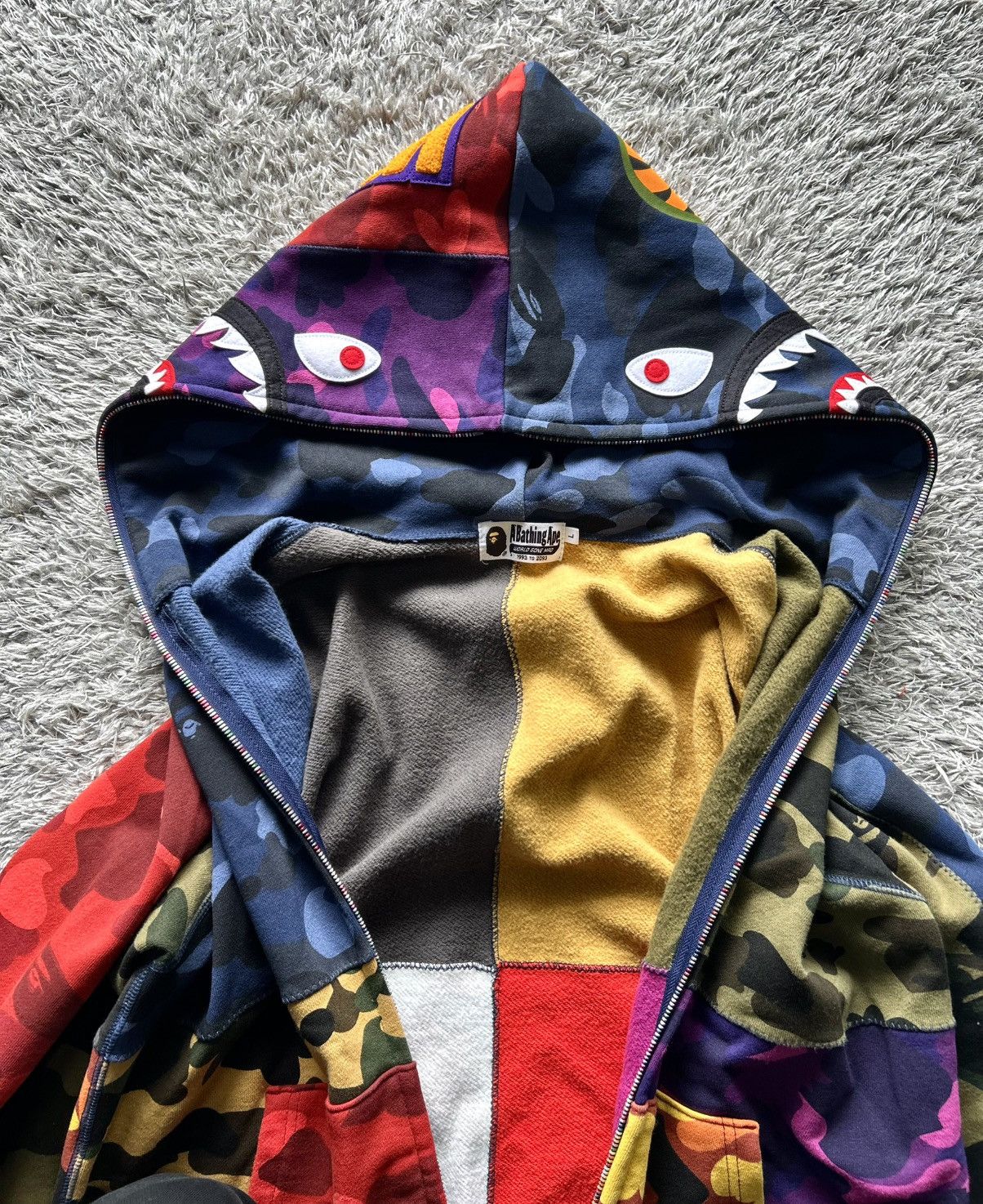 Bape 💥HOLY GRAIL💥 BAPE CRAZY MIX CAMO SHARK FULL ZIP UP HOODIE Size US L / EU 52-54 / 3 - 8 Thumbnail