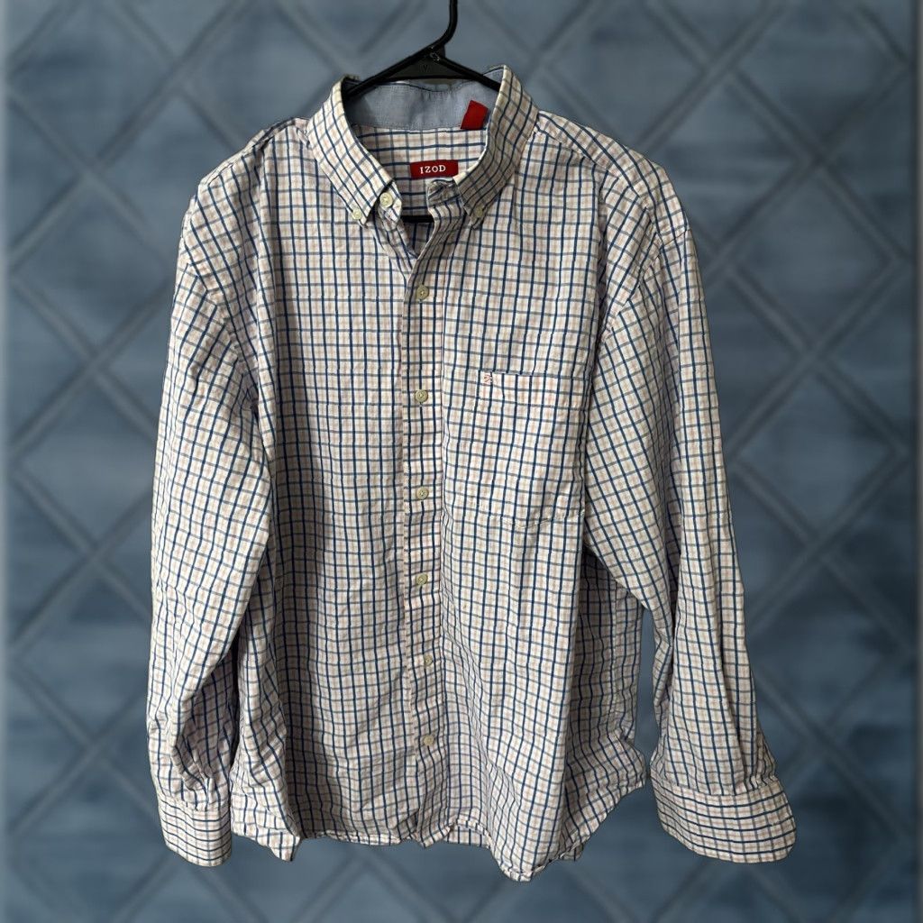 Izod IZOD Shirt Mens Large Blue & Pink Plaid Long Sleeve Button Up Chest Pocket Collared Casual Button-Up Pocketed (L) Multicolor Size US L / EU 52-54 / 3 - 1 Thumbnail