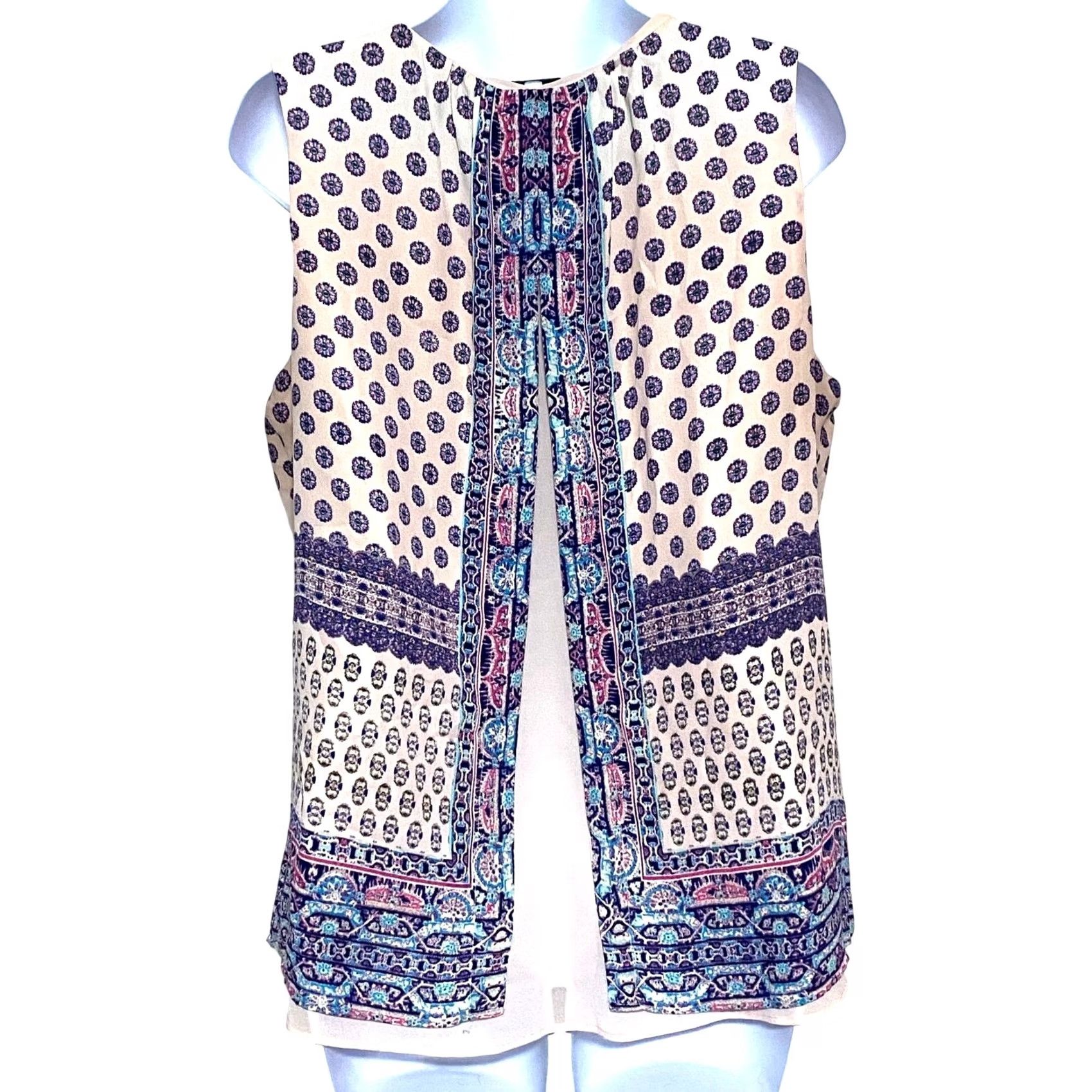 Vintage VINTAGE Rose + Olive Paisley Sleeveless TankTop Blouse XL Blue Womens Blouse Paisley Boho Sleeveless 90s Y2K Size XL / US 12-14 / IT 48-50 - 3 Thumbnail