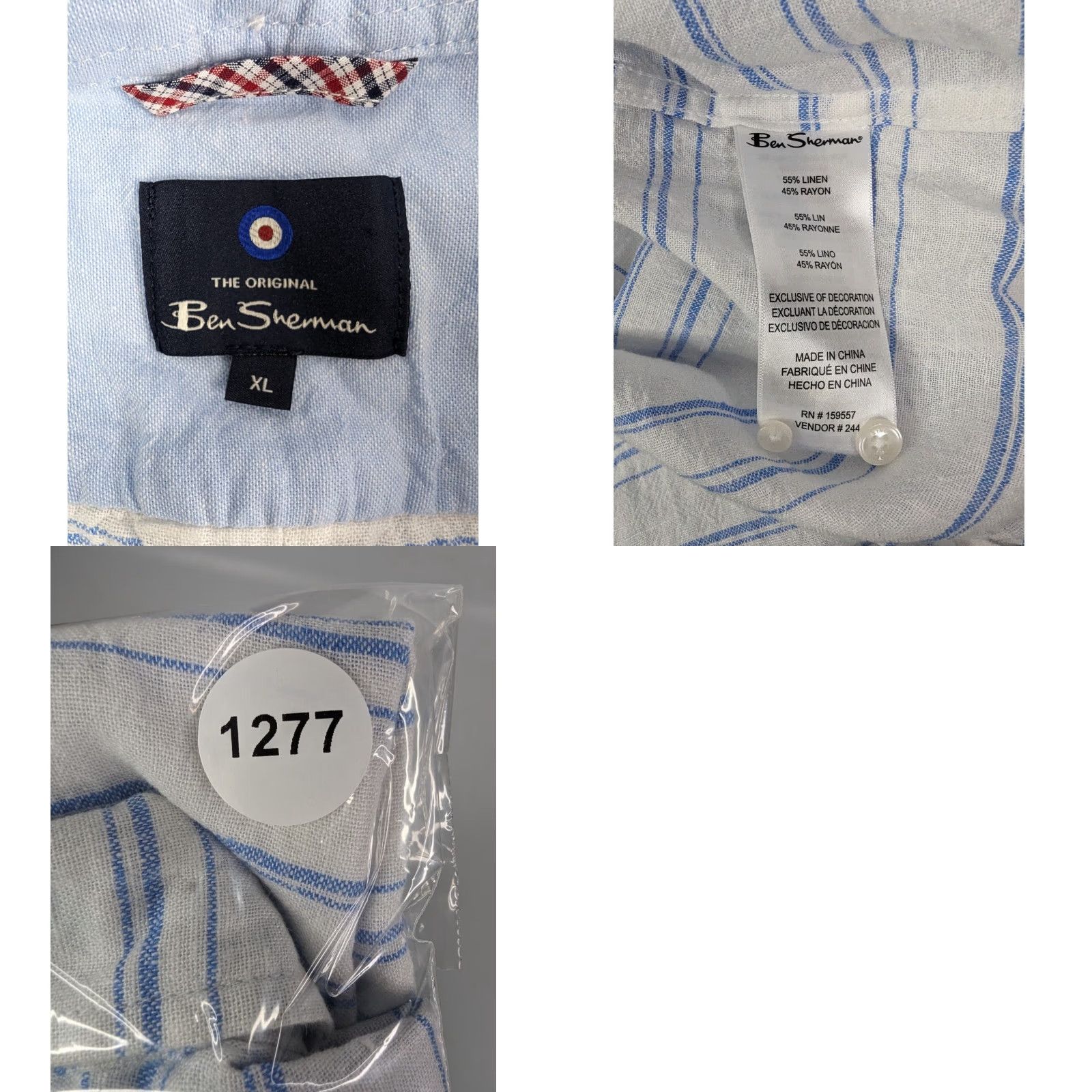 Ben Sherman Ben Sherman Shirt Button-Down Short Sleeve Linen Rayon Striped White Blue XL Mens Size US XL / EU 56 / 4 - 8 Thumbnail