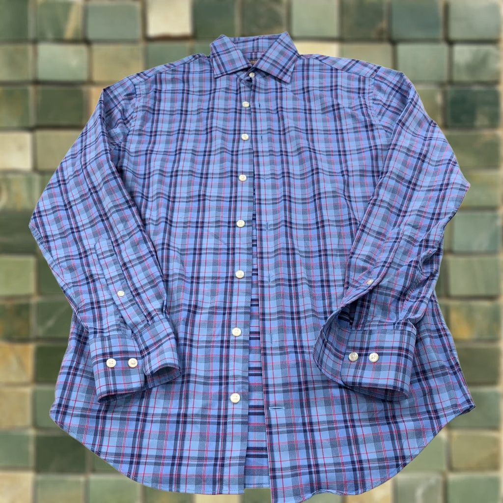 Peter Millar Peter Millar Summer Comfort Shirt Plaid Long Sleeve Nylon Spandex Blue Small Regular Mens Button-Up Casual Comfort Fit Size US S / EU 44-46 / 1 - 1 Thumbnail