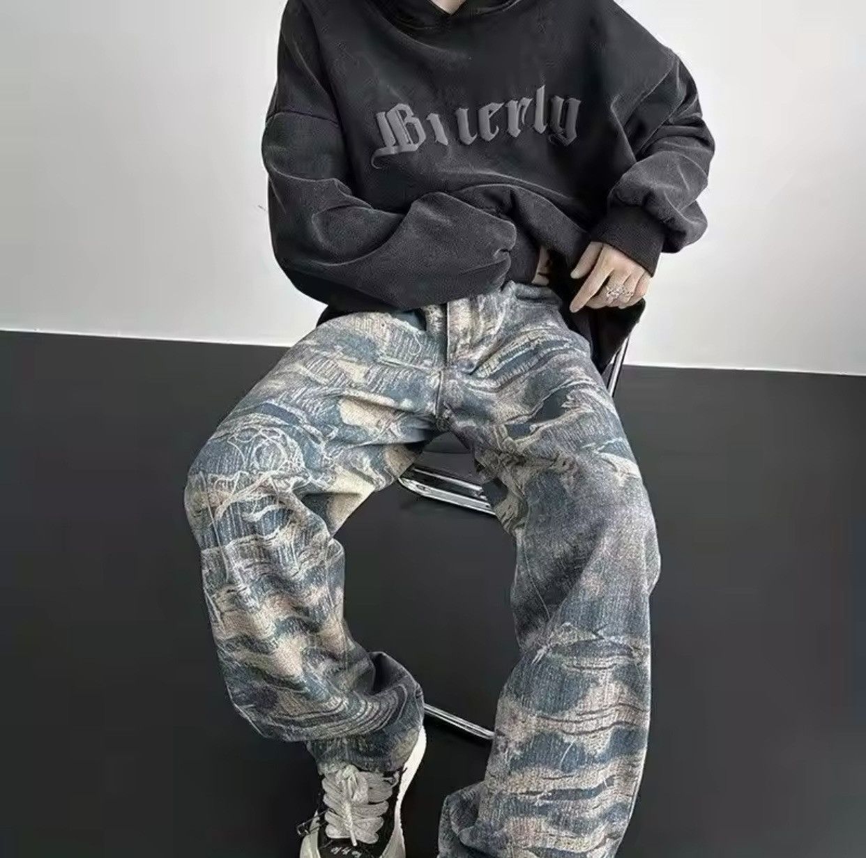 Denime × Japanese Brand American High Street Personality Full print Washed Jeans Size US 27 - 6 Thumbnail