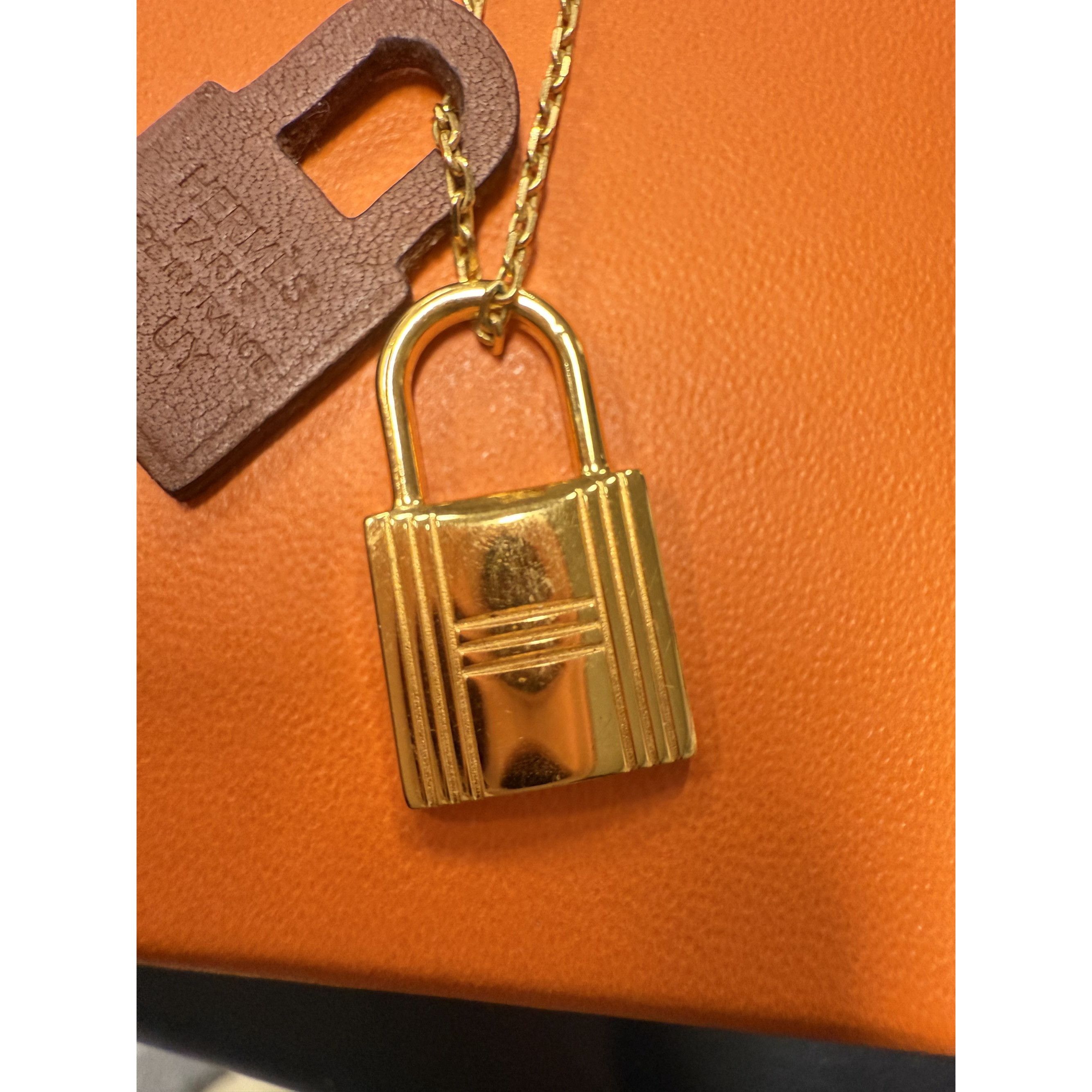 Hermes Hermès Lock Pendant Necklace In Gold & Brown Leather Size ONE SIZE - 7 Thumbnail