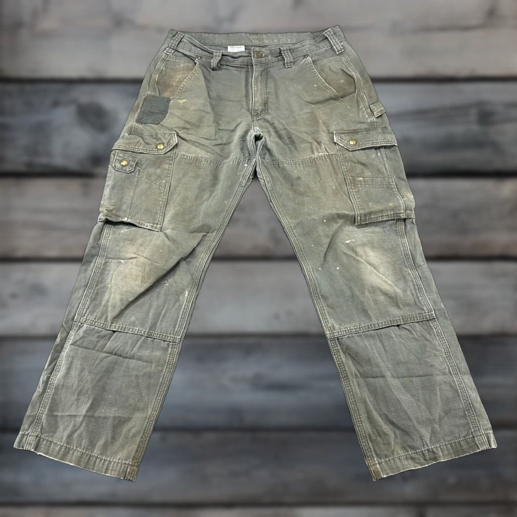 Carhartt VINTAGE Carhartt Pants Mens 34x29 Green Cargo Ripstop Relaxed Workwear Thrashed B342 MOS Size US 34 / EU 50 - 1 Thumbnail