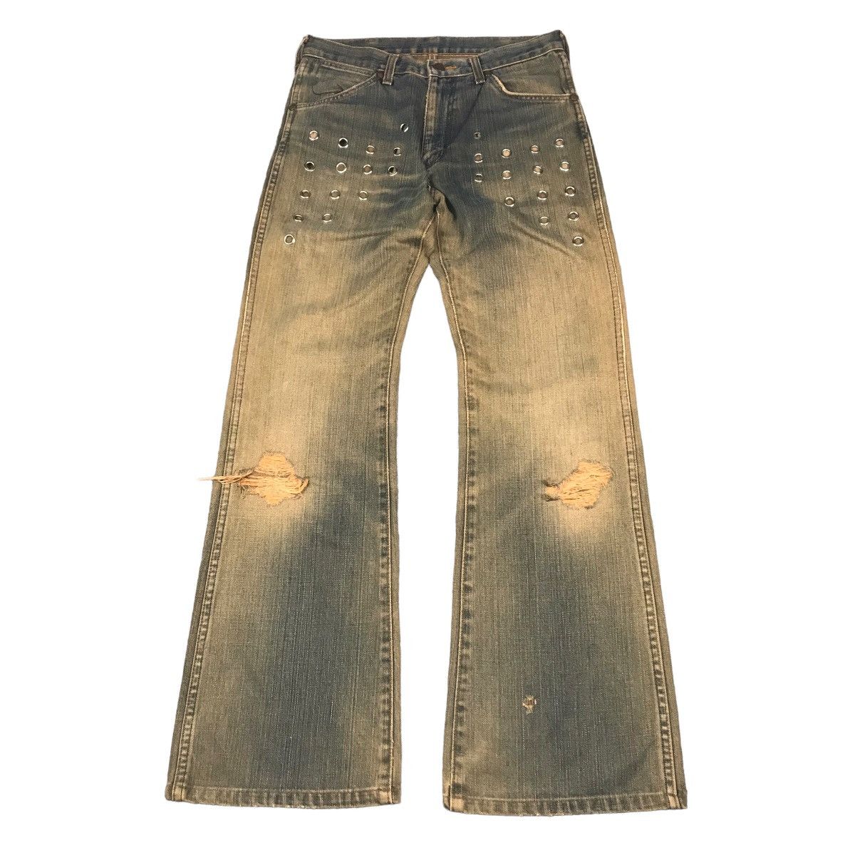Japanese Brand × Wrangler FLARE DENIM RUSTY DISTRESSED WRANGLER EYELET DENIM PANTS Size US 28 / EU 44 - 1 Thumbnail