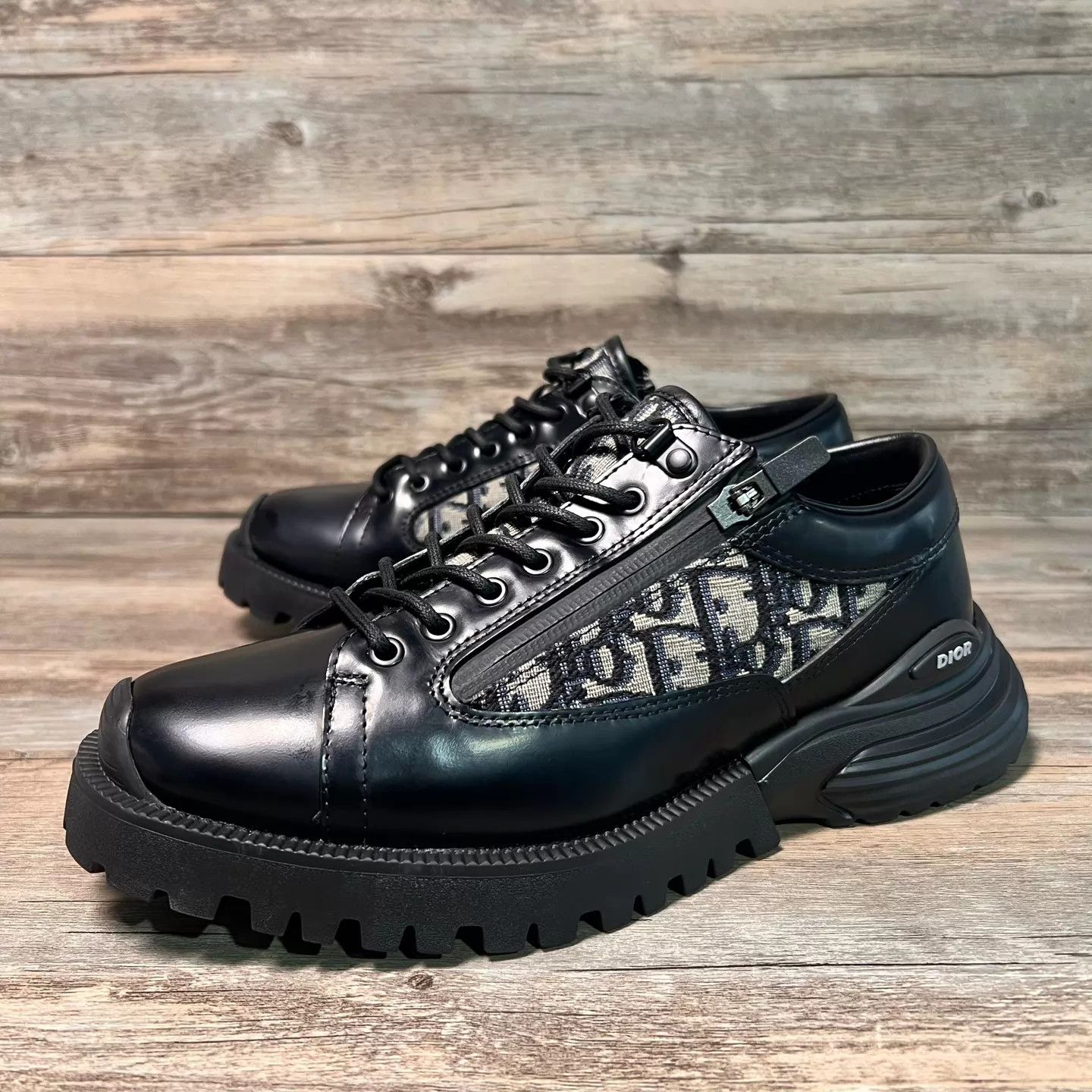 Dior DIOR Combat Black Printed Paneled Leather Shoes EU38 97new Size US 7.5 / IT 37.5 - 1 Thumbnail