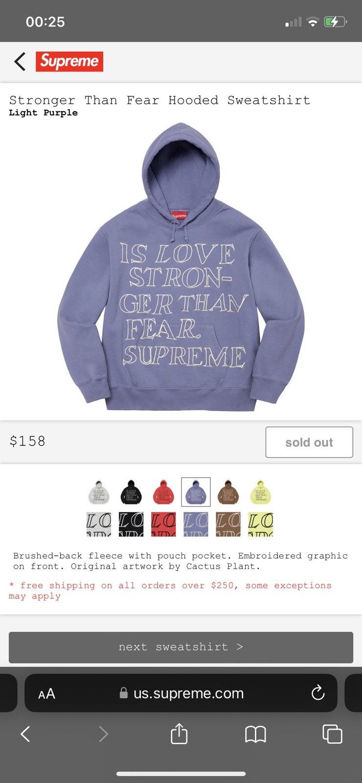 Supreme Hooded Sweatshirt Stronger Than Fear Size US S / EU 44-46 / 1 - 4 Thumbnail