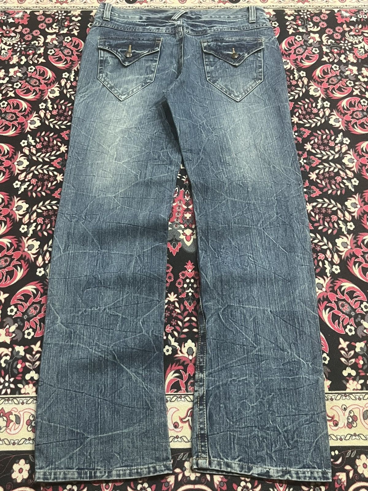 Japanese Brand Vintage Japan Gurion Cracked Fringe Blue Washed Jeans Size US 32 / EU 48 - 2 Thumbnail