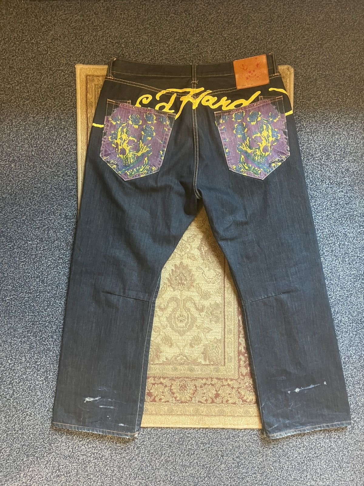 image of Vintage Ed Hardy Jeans Flower Skulls in Denim, Men's (Size 40)