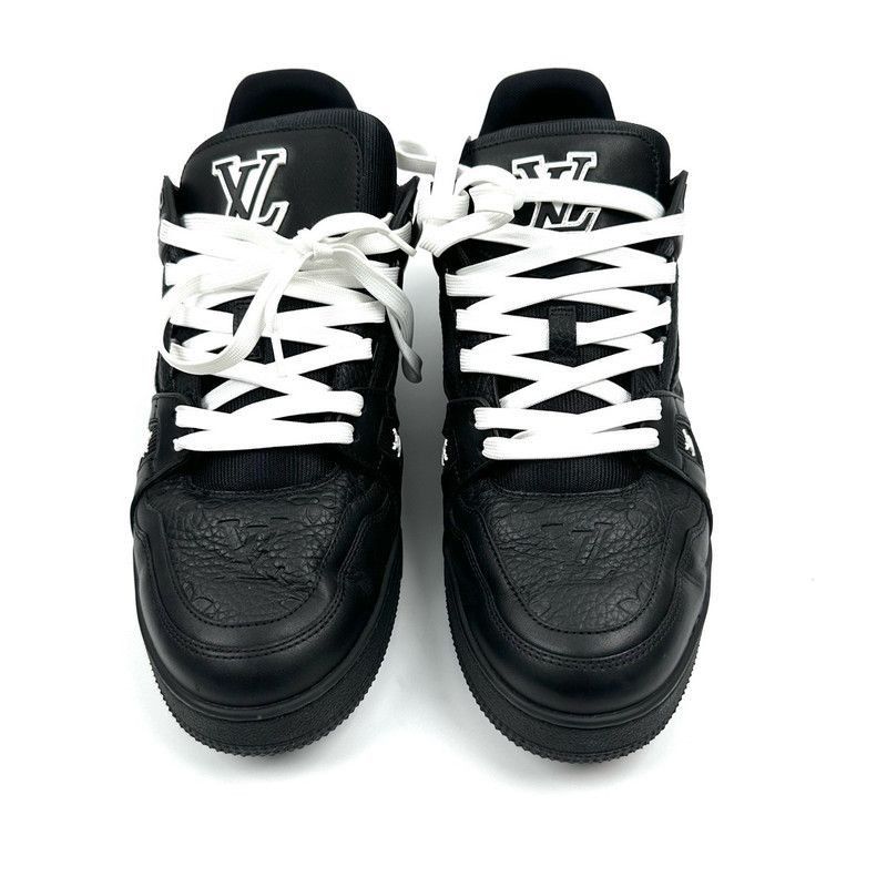 Louis Vuitton Louis Vuitton Trainer Black Leather Low-Top Sneakers -2508 Size US 10.5 / EU 43-44 - 2 Thumbnail