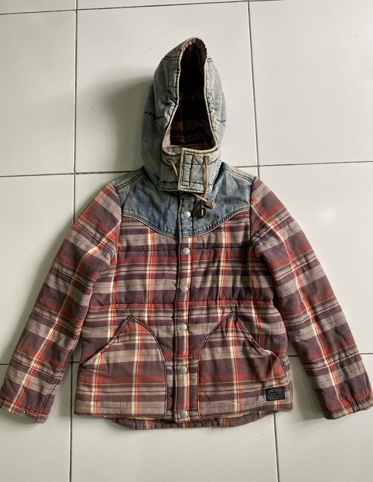 If Six Was Nine × Japanese Brand 90s Cube sugar authentic Down plaid Hoodie Button Jacket Size US M / EU 48-50 / 2 - 1 Thumbnail