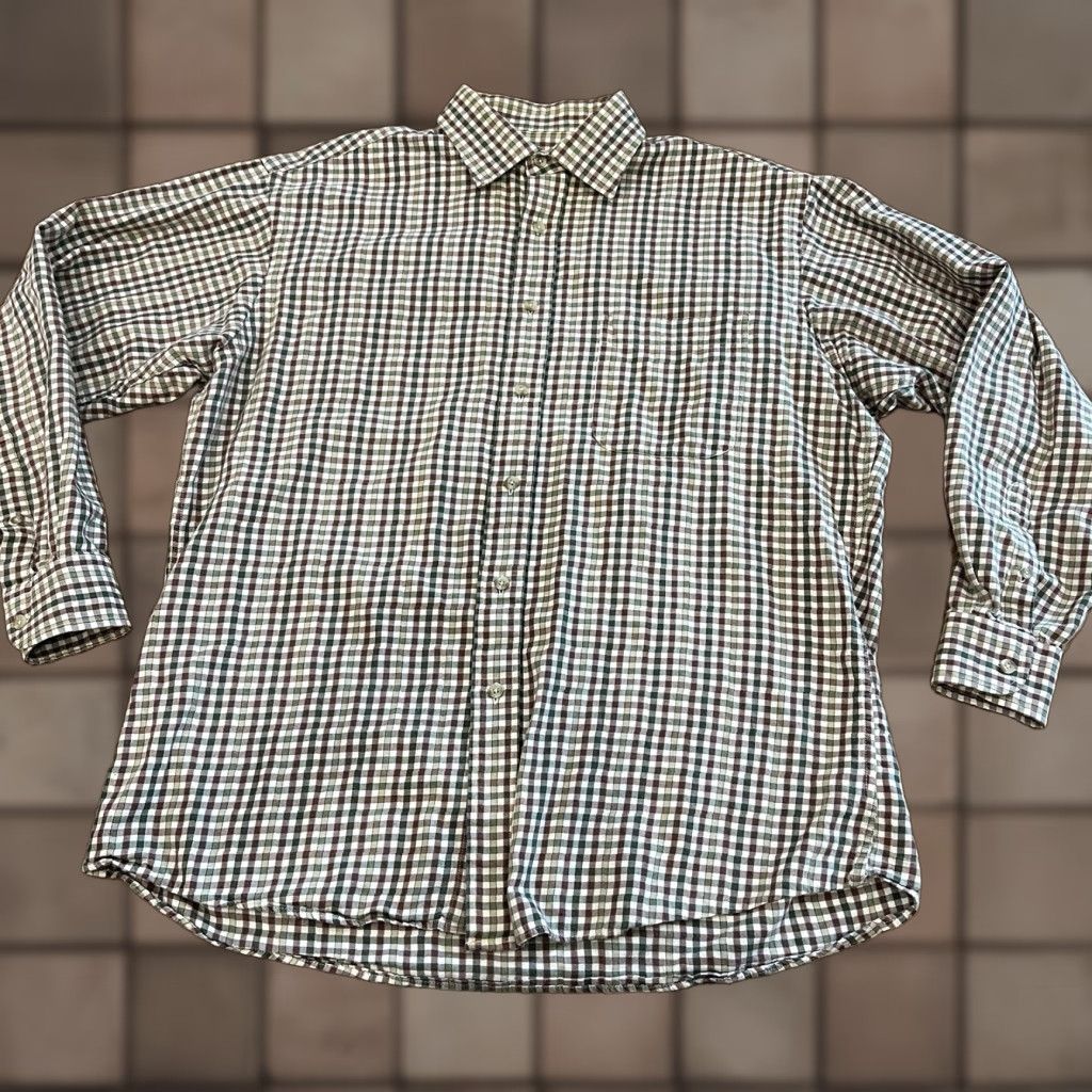 Vintage Viyella Shirt Men’s Size 16.5 Green Maroon Check Plaid Cotton Wool Blend Button-Up Long Sleeve Button-Down Collar Vintage Regular Men Size US L / EU 52-54 / 3 - 1 Thumbnail