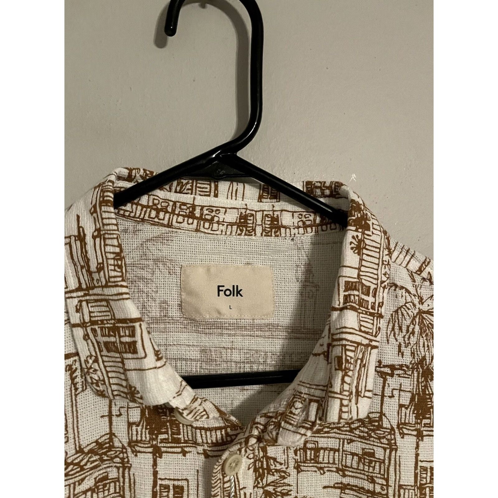 Folk Folk Plate Tan S/S Button-Up Hawaiian Shirt Floral Town Men's L New Size US L / EU 52-54 / 3 - 3 Thumbnail