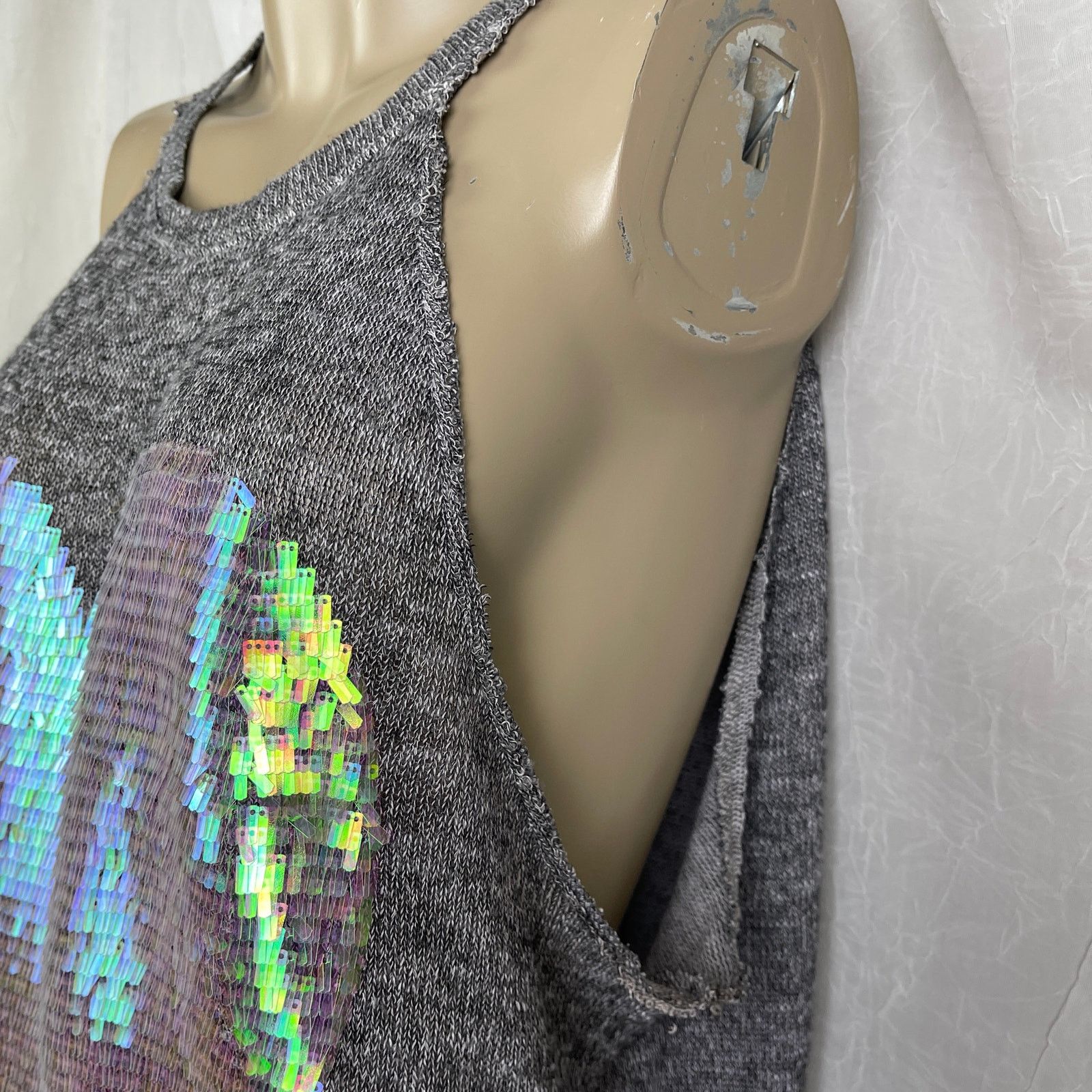 Pink Victoria’s Secret PINK Gray Slouchy Sheer Tank Top Sequins Size M / US 6-8 / IT 42-44 - 6 Thumbnail