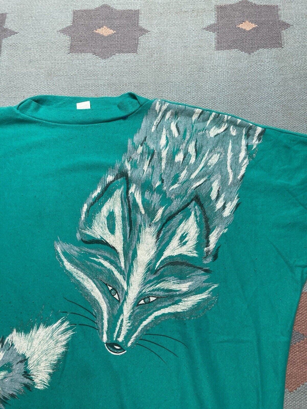 Vintage 80s sweatshirt short sleeve hand painted wolf fox animal XXL Size US XXL / EU 58 / 5 - 3 Thumbnail