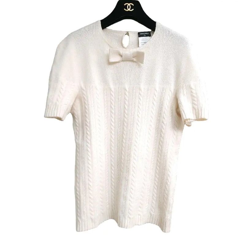 Chanel Chanel White Cashmere Short Sleeve Top 0089 Size S / US 4 / IT 40 - 1 Thumbnail