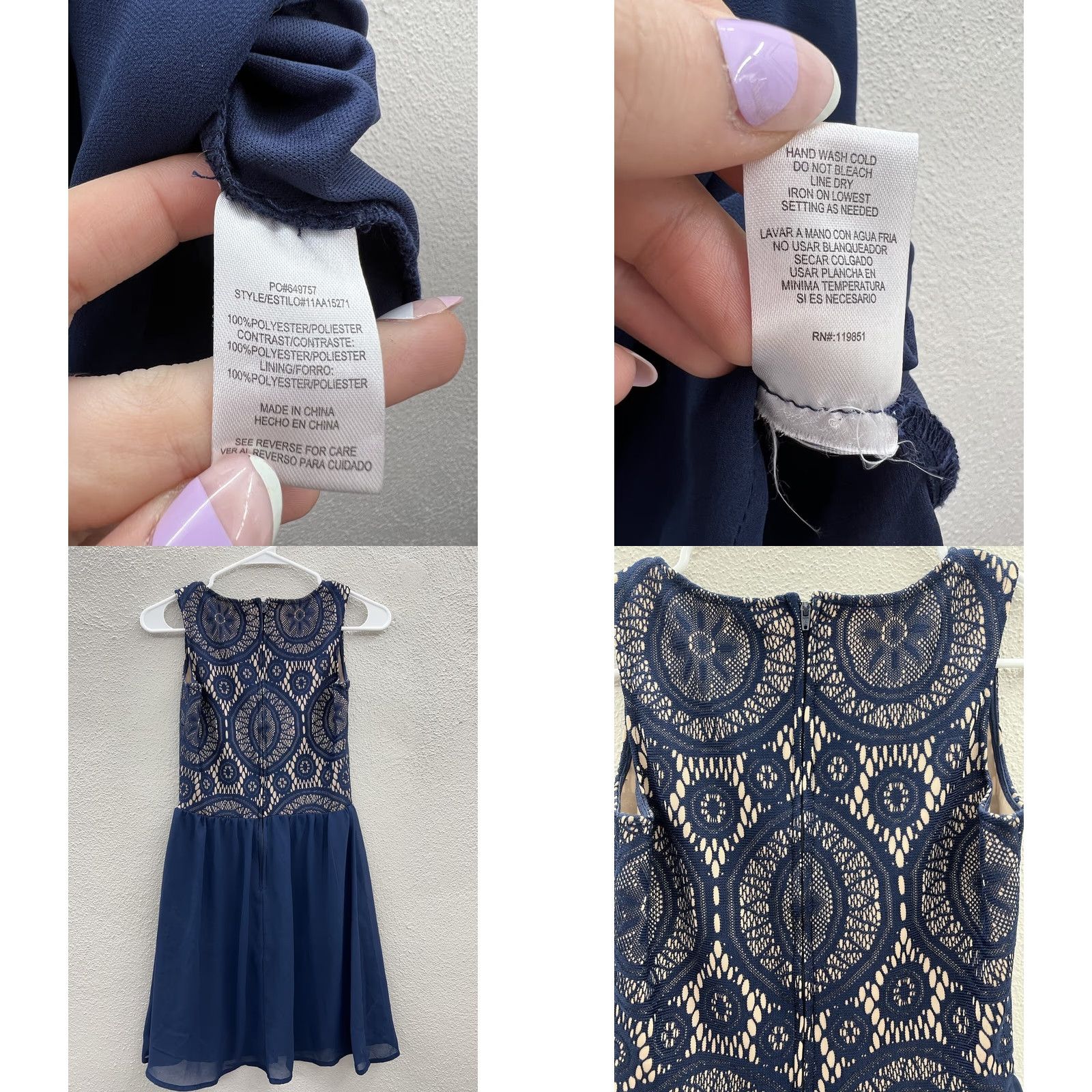 Vintage Womens Wants & Needs Navy Sleeveless Lace Dress XS Short A-Line Geometric Pattern Dress Women Size XS / US 0-2 / IT 36-38 - 8 Thumbnail