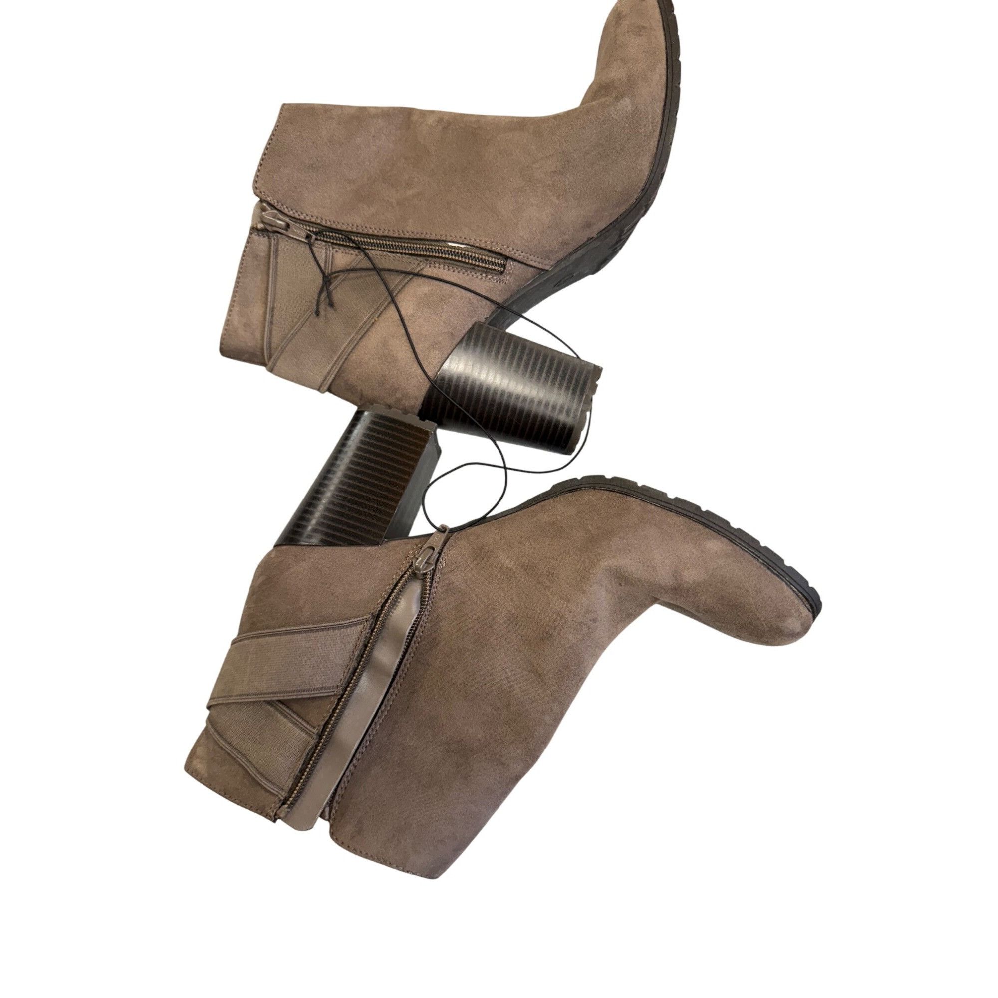 Other Brown Faux Suede Ankle Boots With Chunky Heel & Side Zipper Size US 11 / IT 41 - 3 Thumbnail
