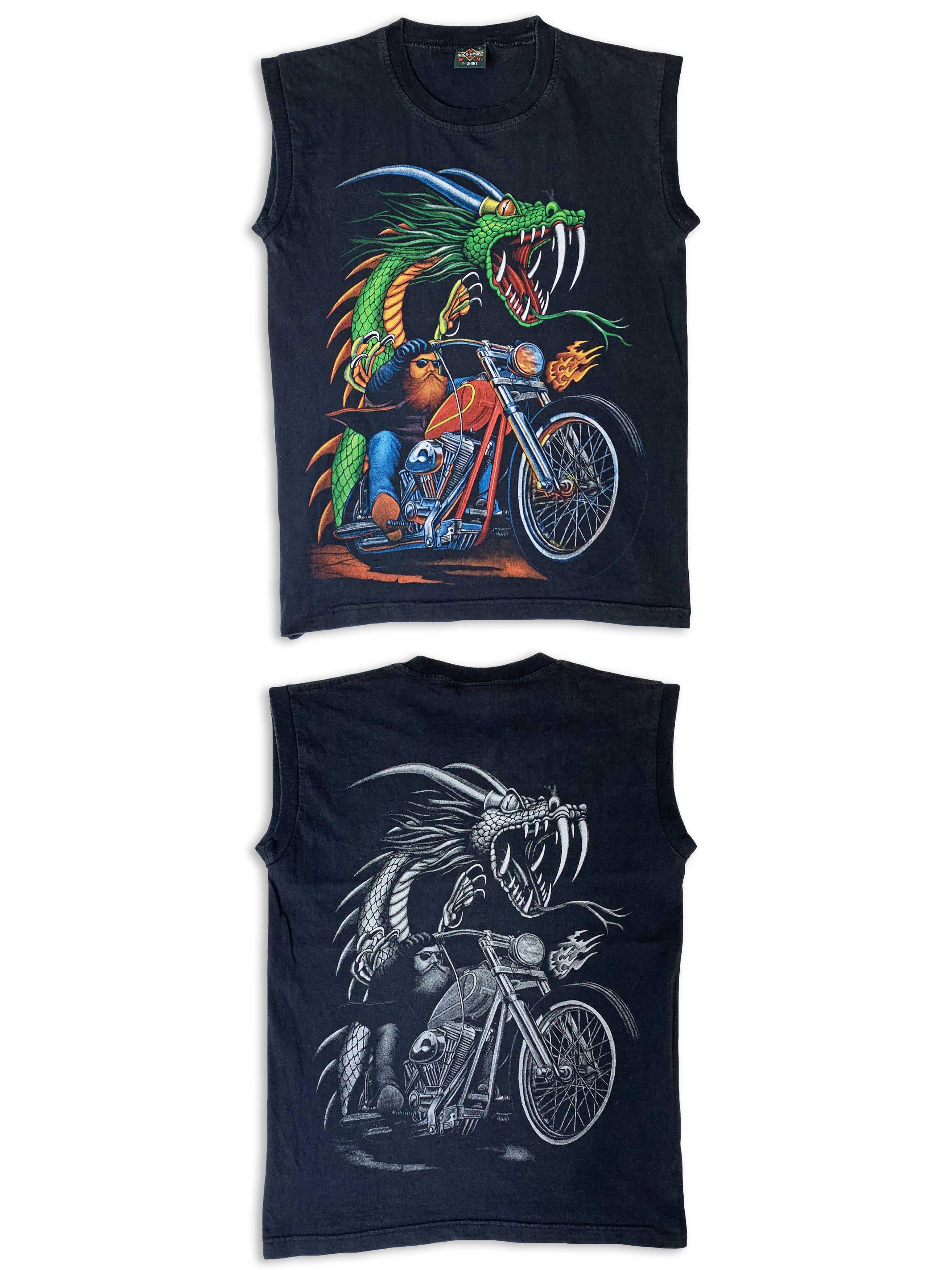 Vintage Vintage 90s Biker Dragon t shirt Y2K Retro Rock Cut off Size US S / EU 44-46 / 1 - 1 Thumbnail