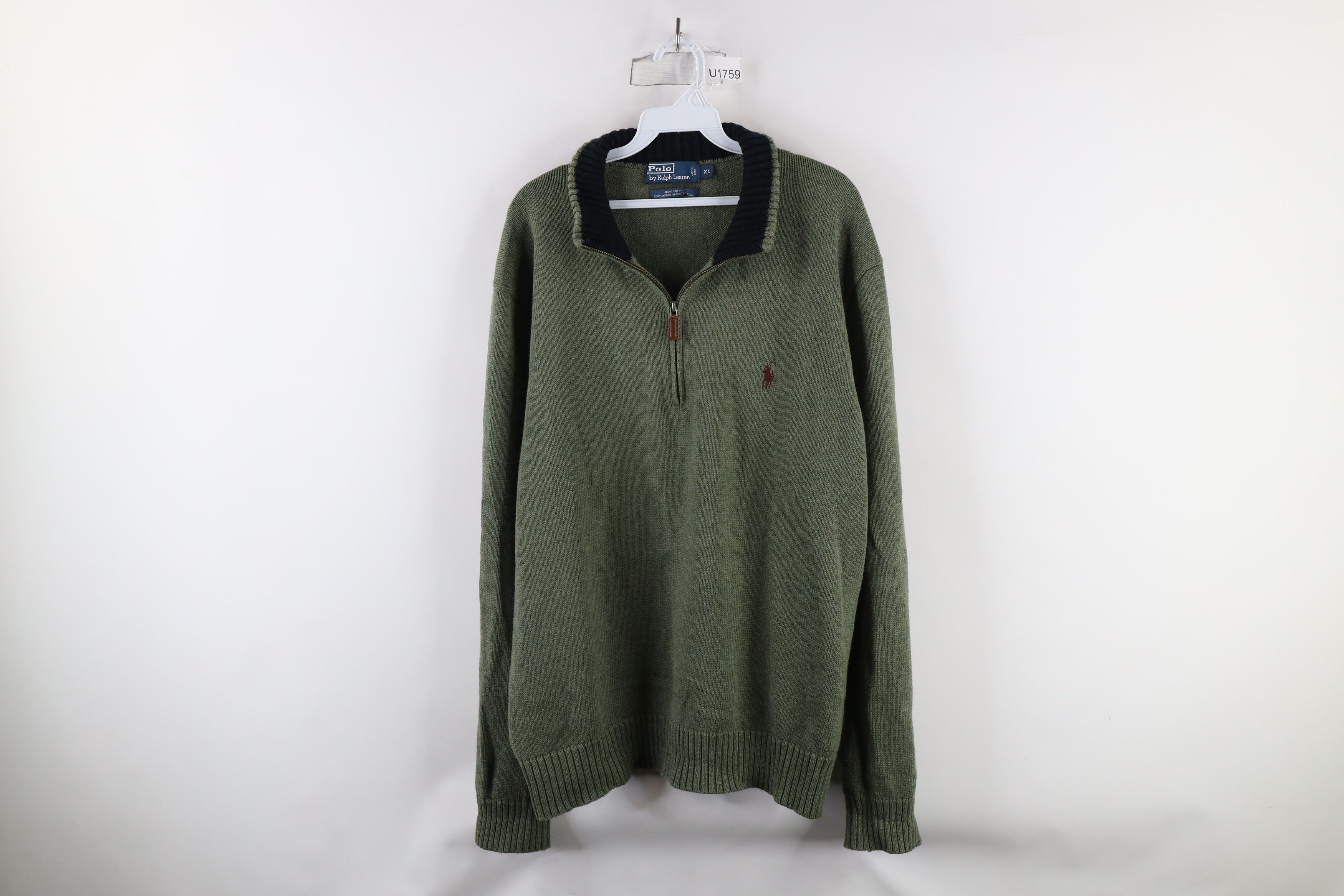 Polo Ralph Lauren Vintage 90s Ralph Lauren Ribbed Knit Half Zip Sweater Green Size US XL / EU 56 / 4 - 1 Thumbnail
