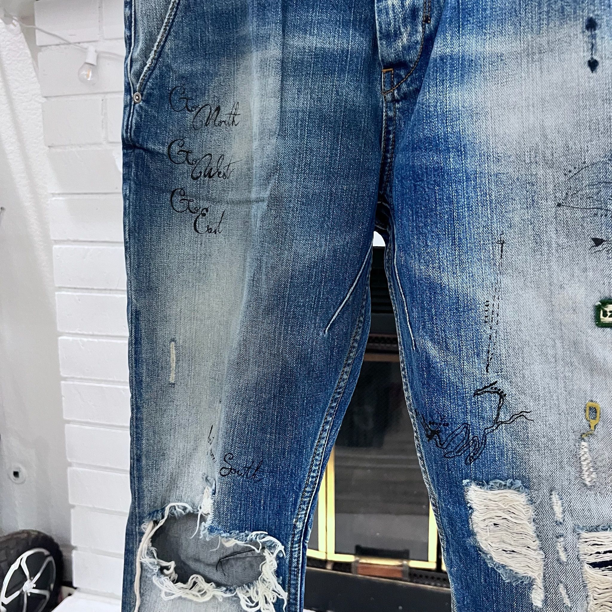 Scotch & Soda Scotch & Soda Blue Distressed Ripped Patches Painted Jeans Size US 32 / EU 48 - 2 Thumbnail