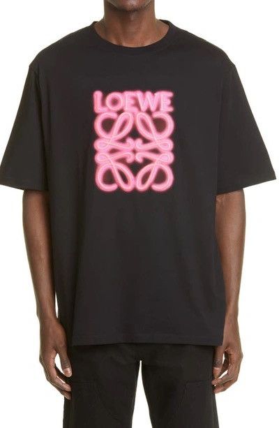 Loewe Loewe Black Neon Anagram Embroidered Cotton Crew Neck Tee Size US S / EU 44-46 / 1 - 1 Thumbnail