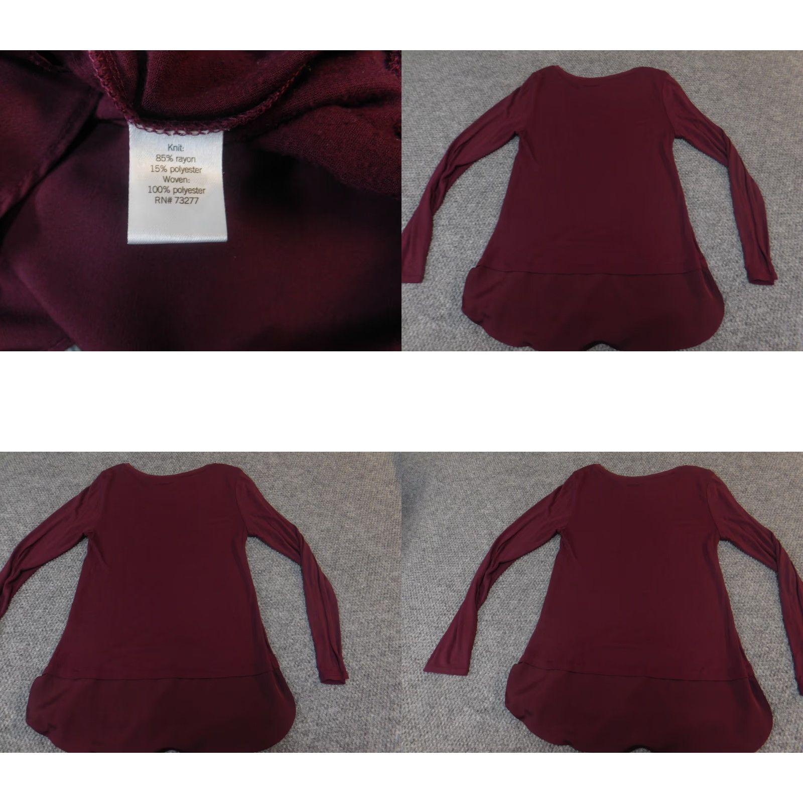 Apt. 9 Apt. 9 Blouse Women S Red Solid Crew Neck Long Sleeve Casual Breathable Regular Fit Size S / US 4 / IT 40 - 8 Thumbnail