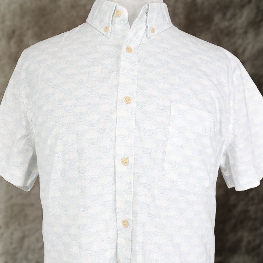 Ben Sherman BEN SHERMAN Shirt Mens XL White Micro Print Short Sleeve Button Down Stretch Cotton Blend Size US XL / EU 56 / 4 - 1 Thumbnail