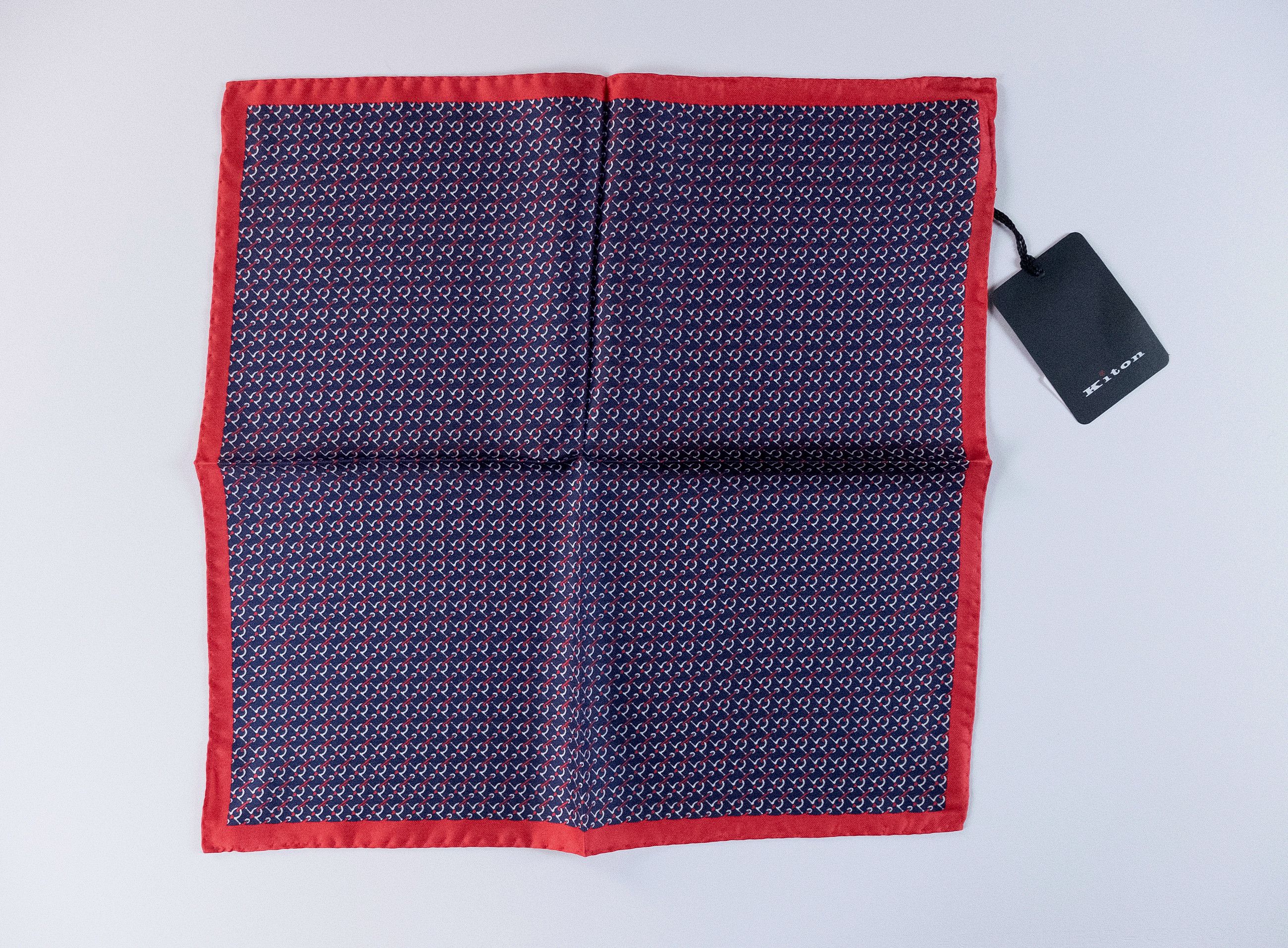 Kiton KITON Napoli navy blue stitch motif silk pocket square q Size ONE SIZE - 1 Thumbnail
